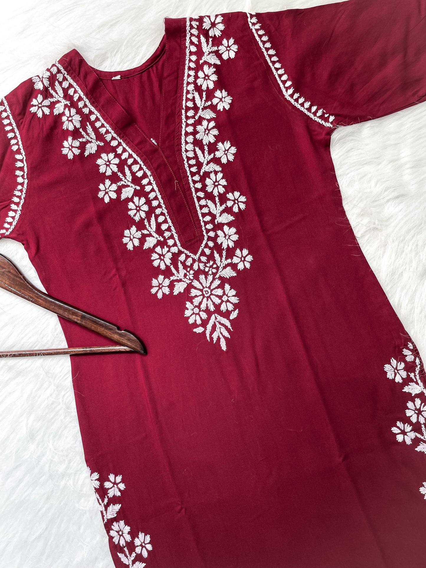 Women's Premium Soft Rayon V Neck Straight Fit Lucknowi Chikankari Kurti
