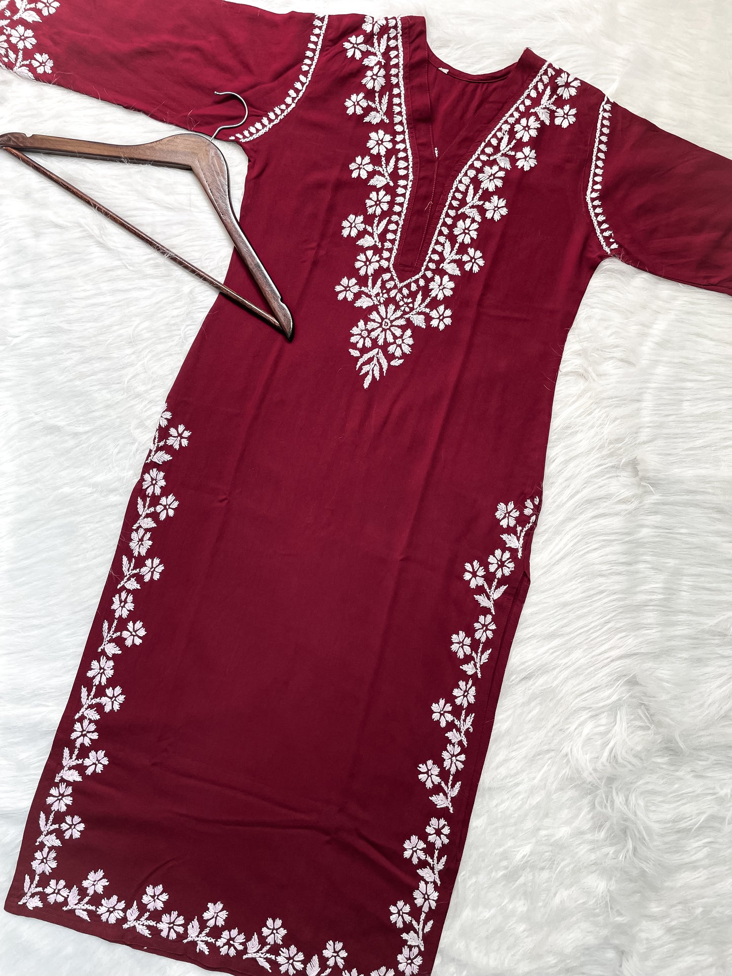 Women's Premium Soft Rayon V Neck Straight Fit Lucknowi Chikankari Kurti