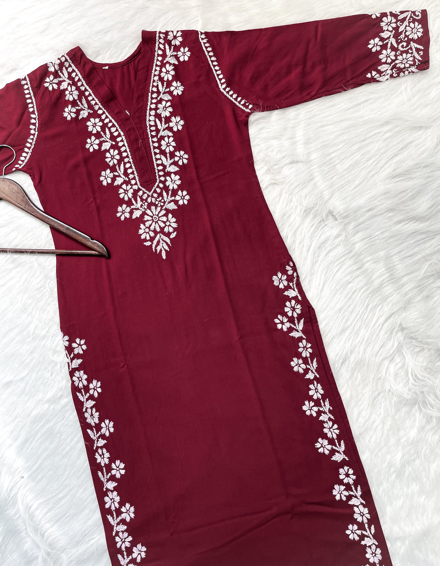 Women's Premium Soft Rayon V Neck Straight Fit Lucknowi Chikankari Kurti