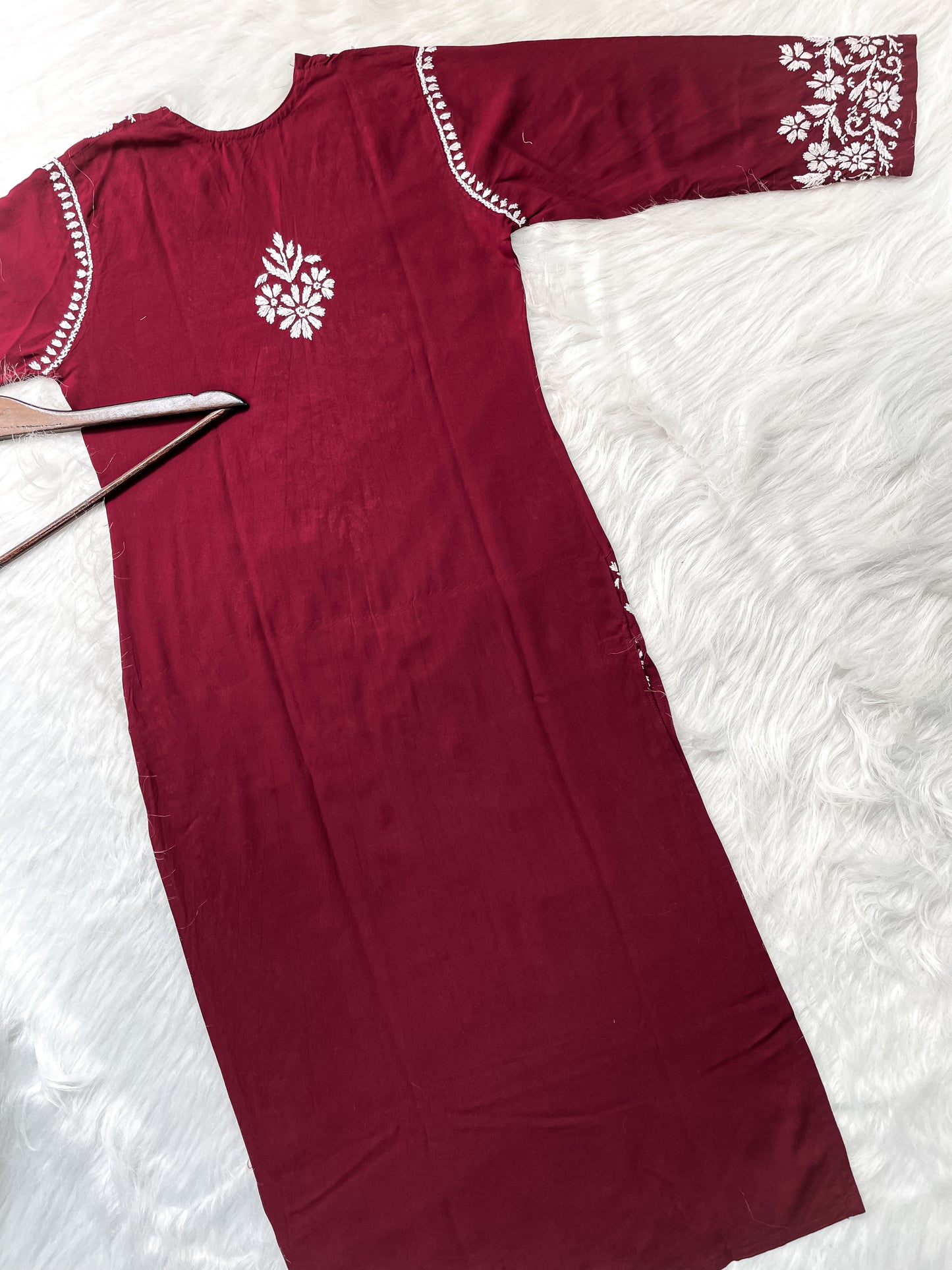 Women's Premium Soft Rayon V Neck Straight Fit Lucknowi Chikankari Kurti