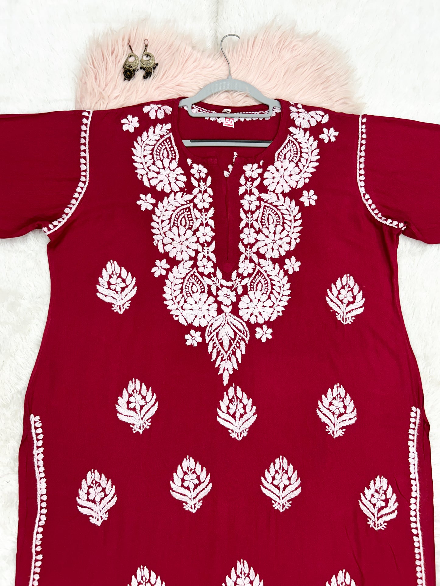 Maroon rayon plus size chikankari kurti 1
