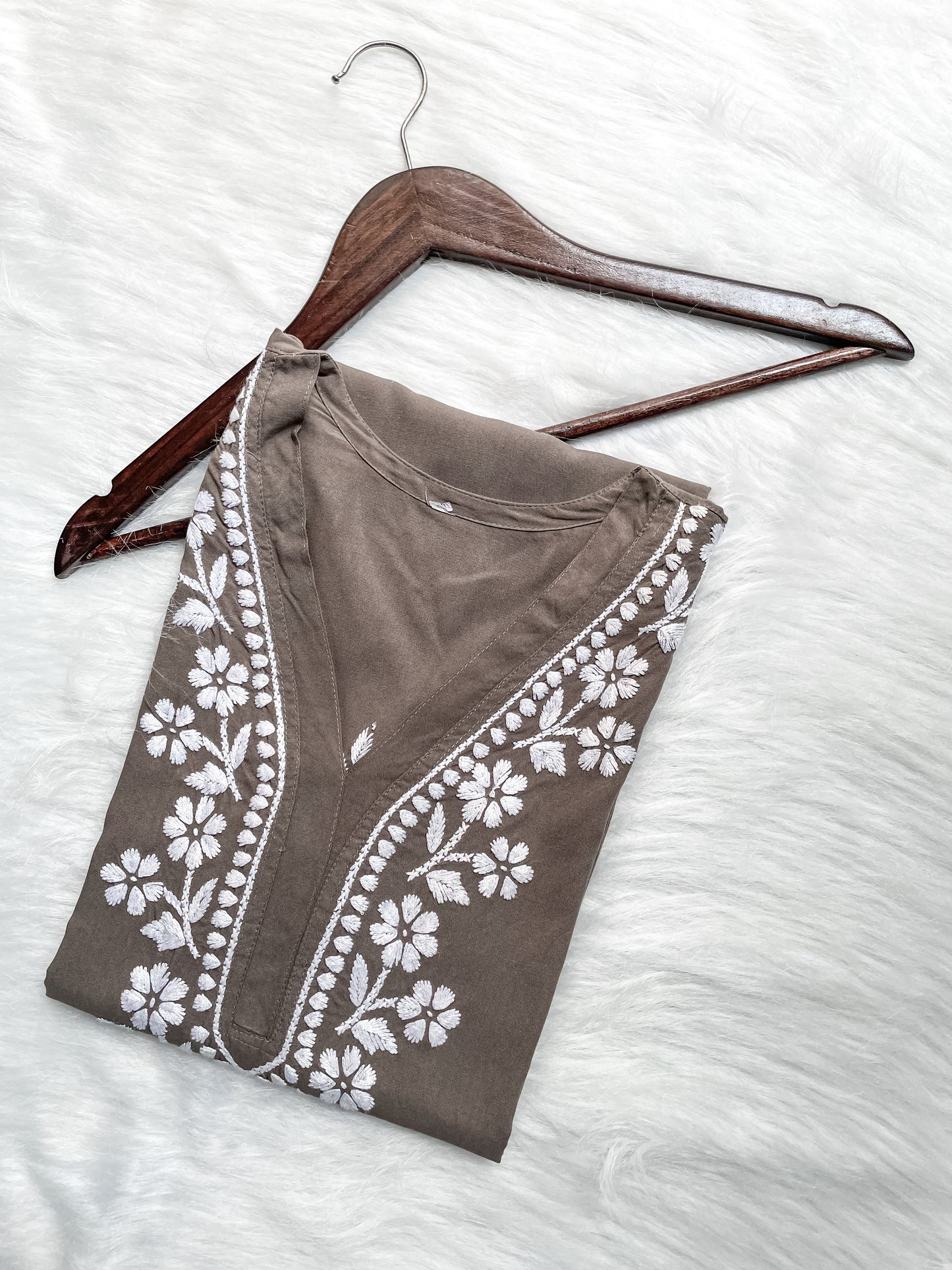 Women's Premium Soft Rayon V Neck Straight Fit Lucknowi Chikankari Kurti