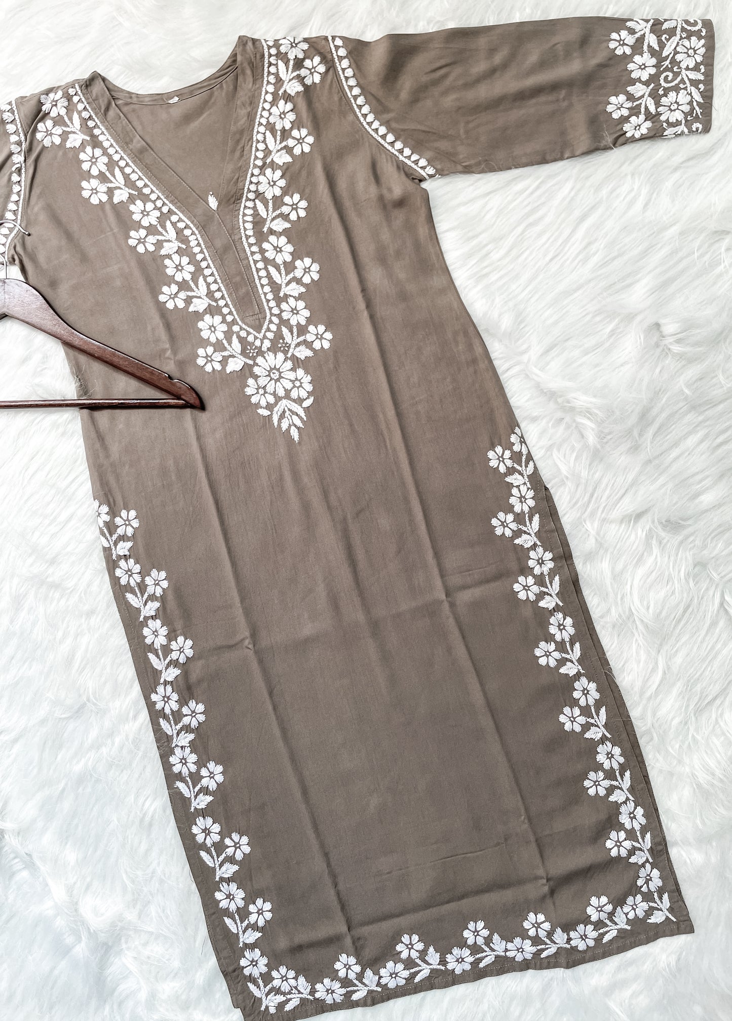 Women's Premium Soft Rayon V Neck Straight Fit Lucknowi Chikankari Kurti