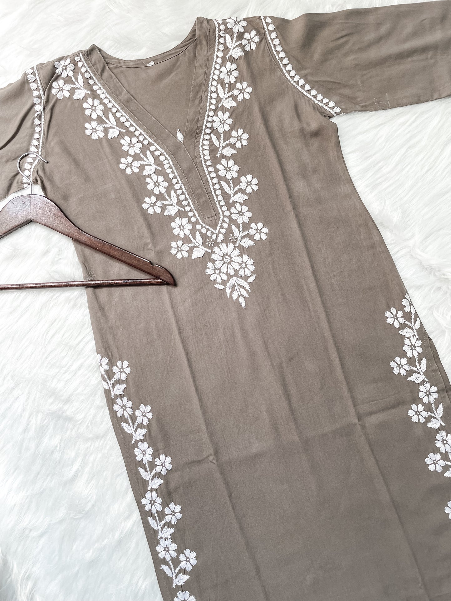 Women's Premium Soft Rayon V Neck Straight Fit Lucknowi Chikankari Kurti