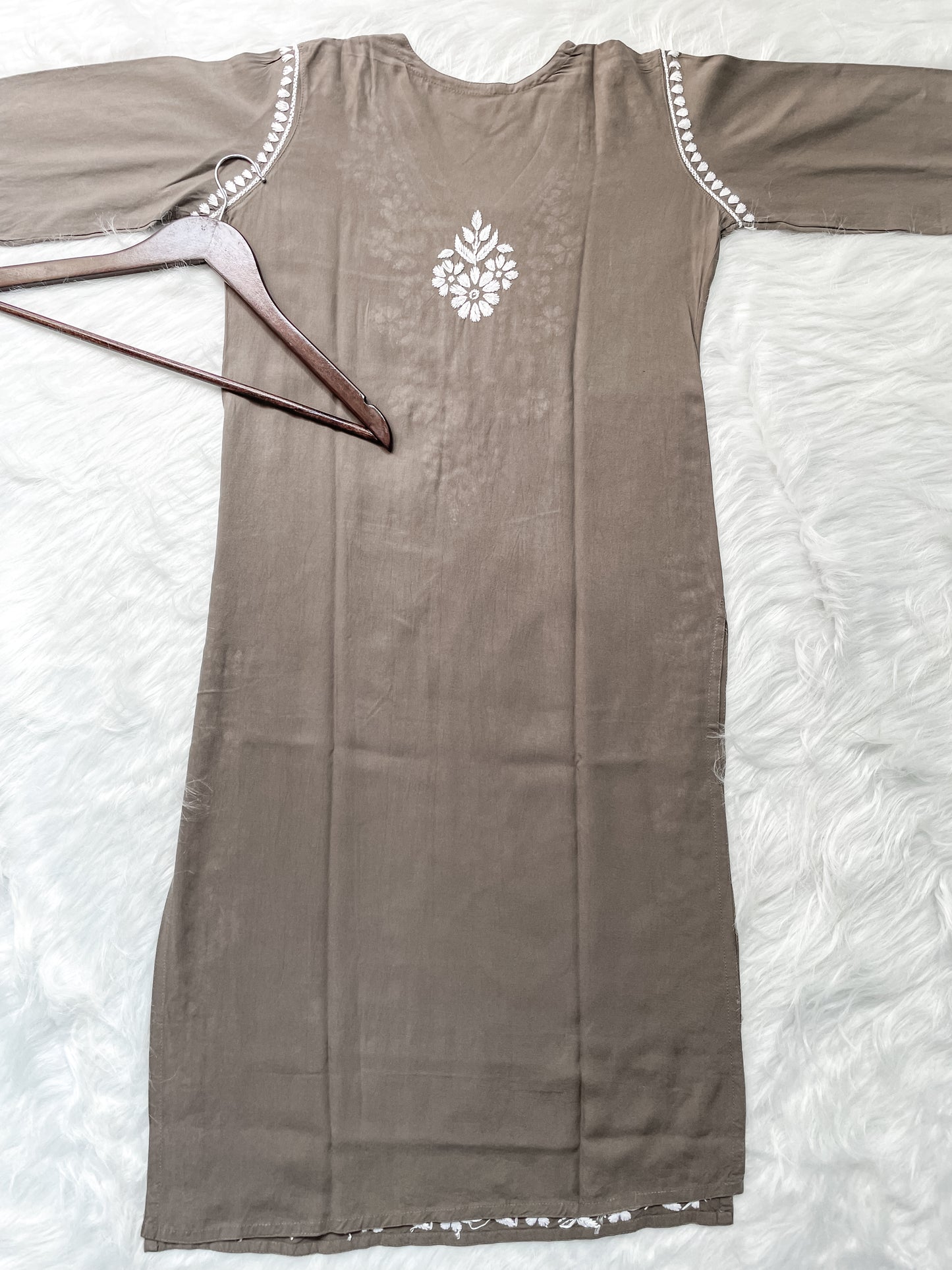 Women's Premium Soft Rayon V Neck Straight Fit Lucknowi Chikankari Kurti