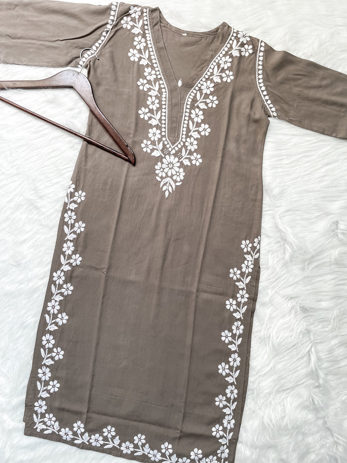 Women's Premium Soft Rayon V Neck Straight Fit Lucknowi Chikankari Kurti