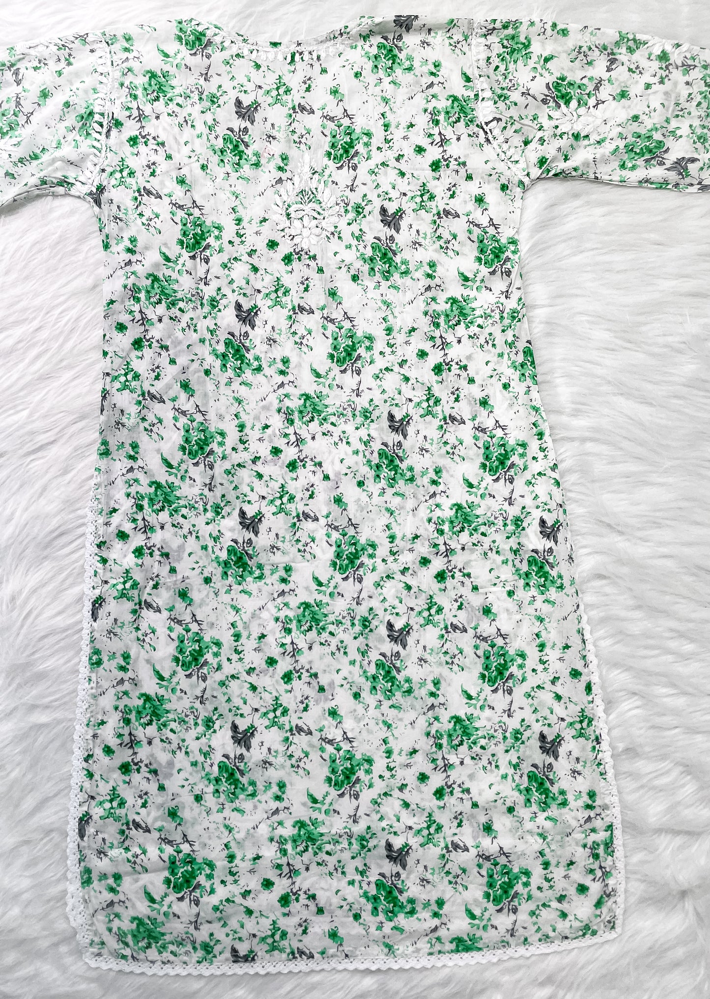 Chikankari Hand Embroidery White Base Mulmul Floral Print Kurti & Palazzo Set For Women
