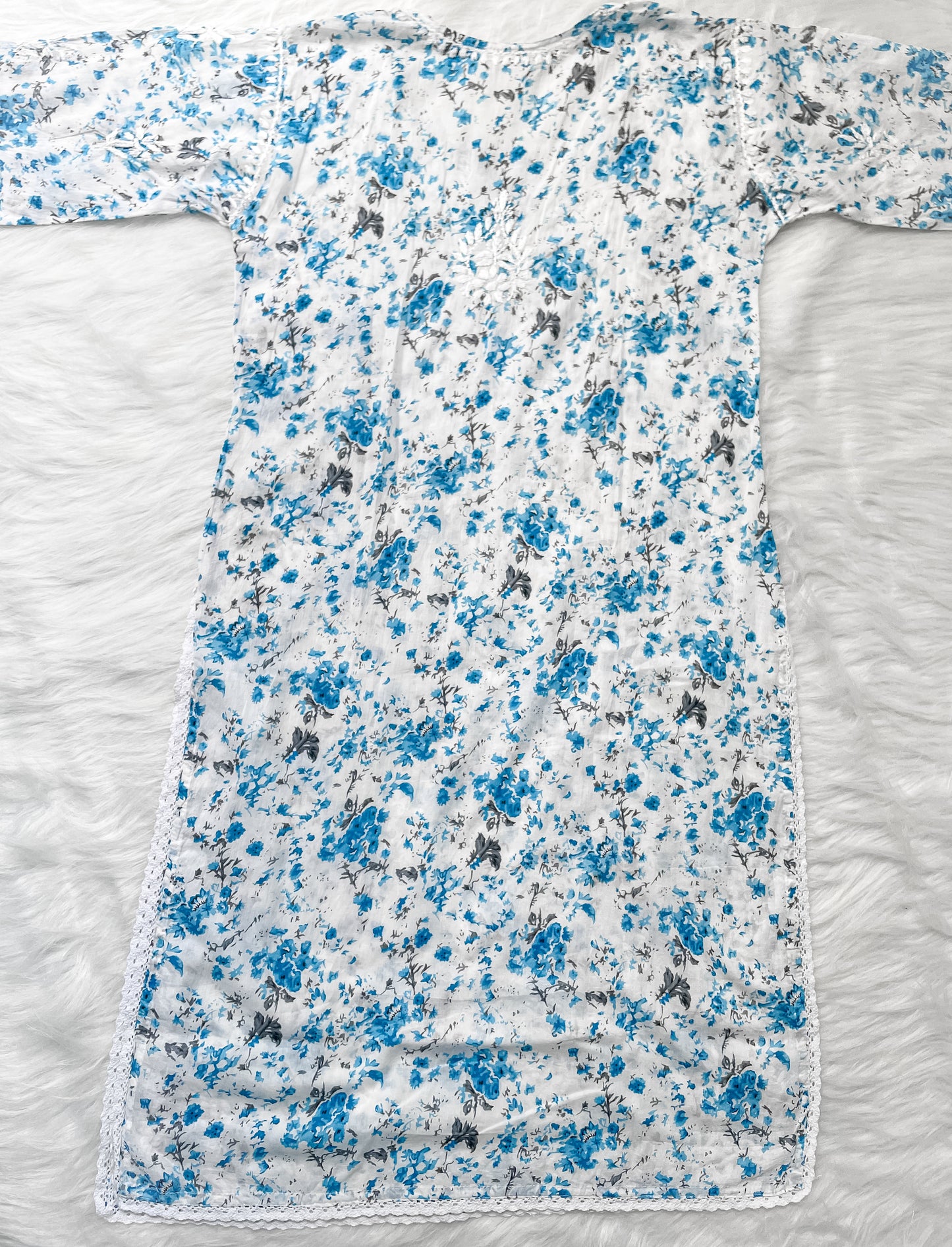 Chikankari Hand Embroidery White Base Mulmul Floral Print Kurti & Palazzo Set For Women