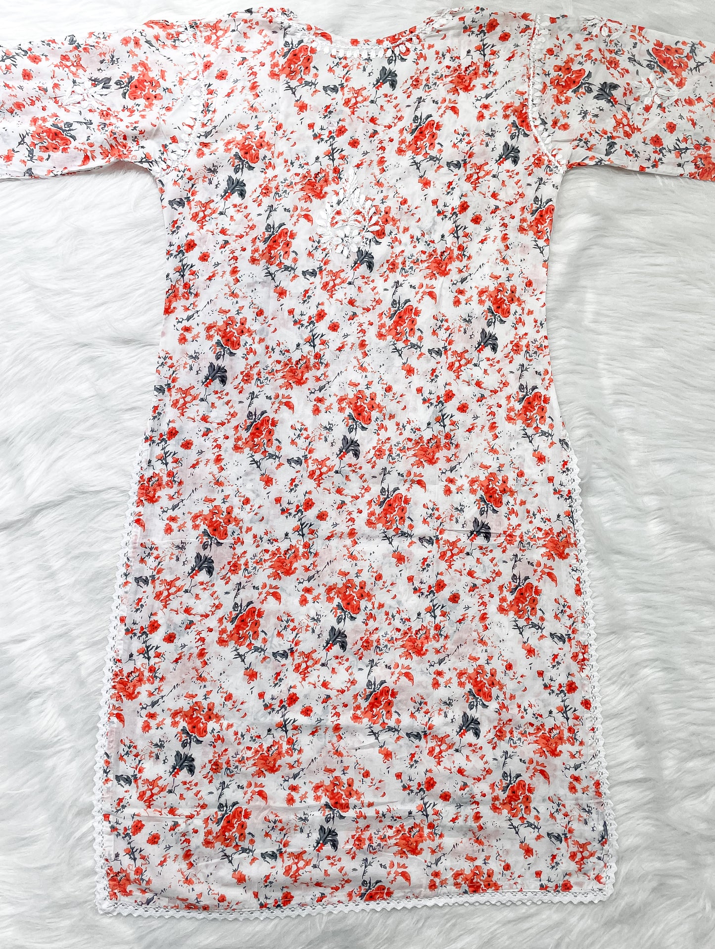 Chikankari Hand Embroidery White Base Mulmul Floral Print Kurti & Palazzo Set For Women