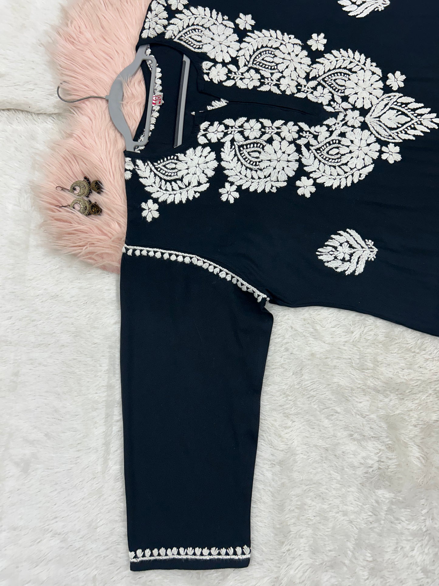 Navy blue rayon plus size chikankari kurti 5