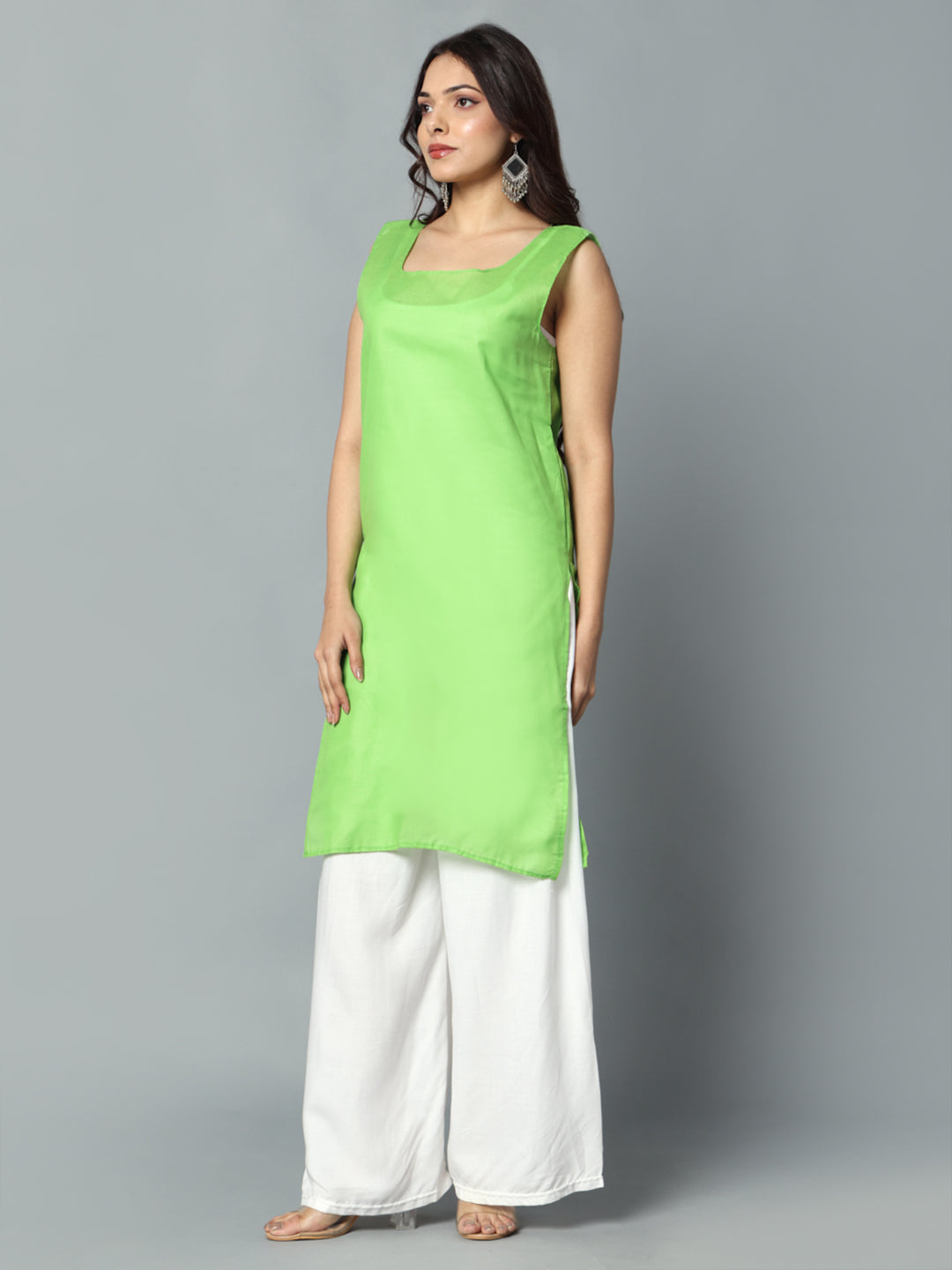 Chikankari Chiffon Georgette Straight Kurti With Real Pasted Mirror Work & Matching Cotton Inner