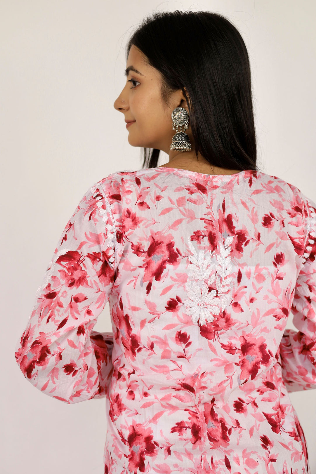 Women's Super Comfy Pure Mulmul Floral Print Lucknowi Chikankari Straight Long Kurti