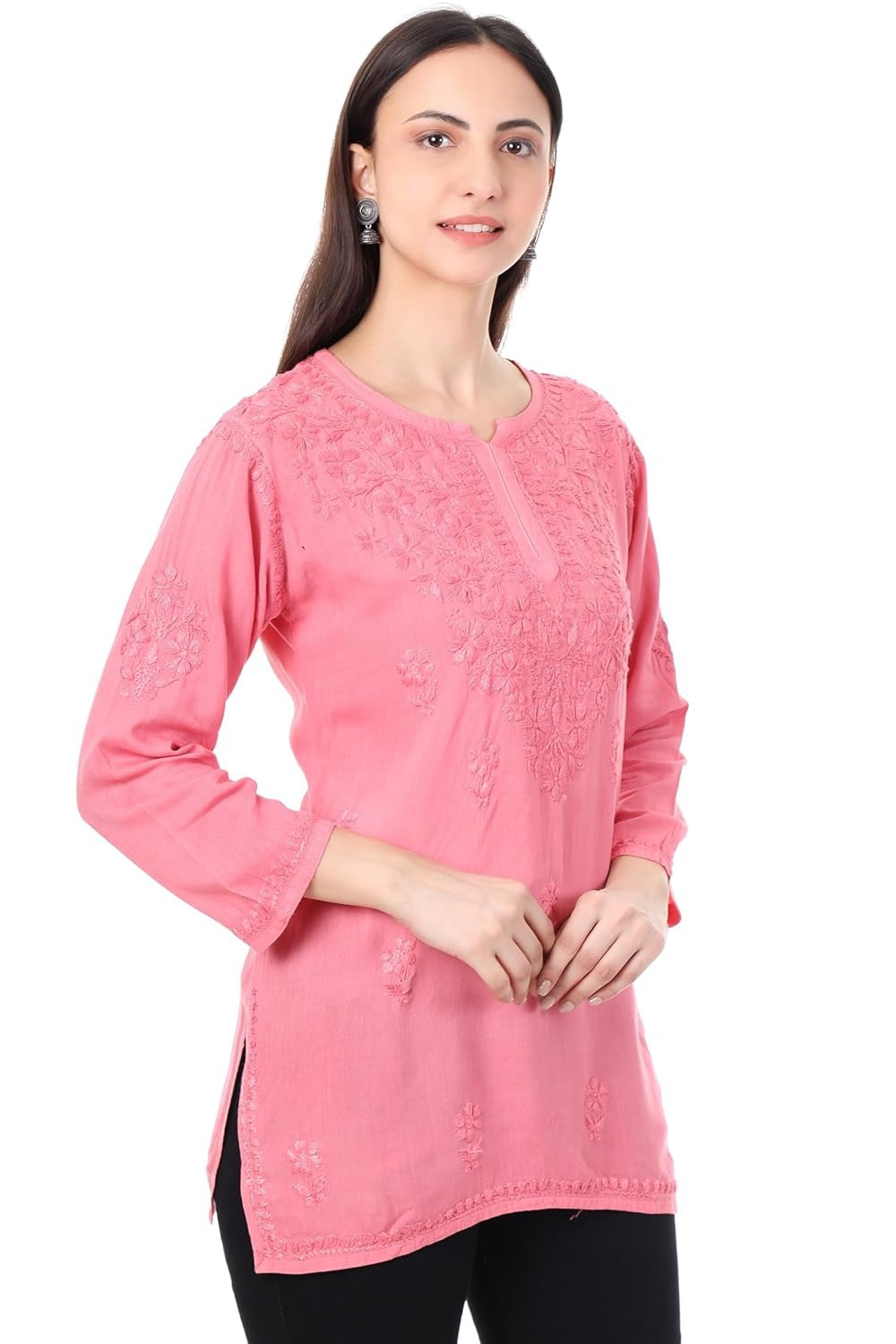Dyed Short Rayon Lucknowi Chikankari Top for Women | Comfortable & Non-Transparent Short Kurti