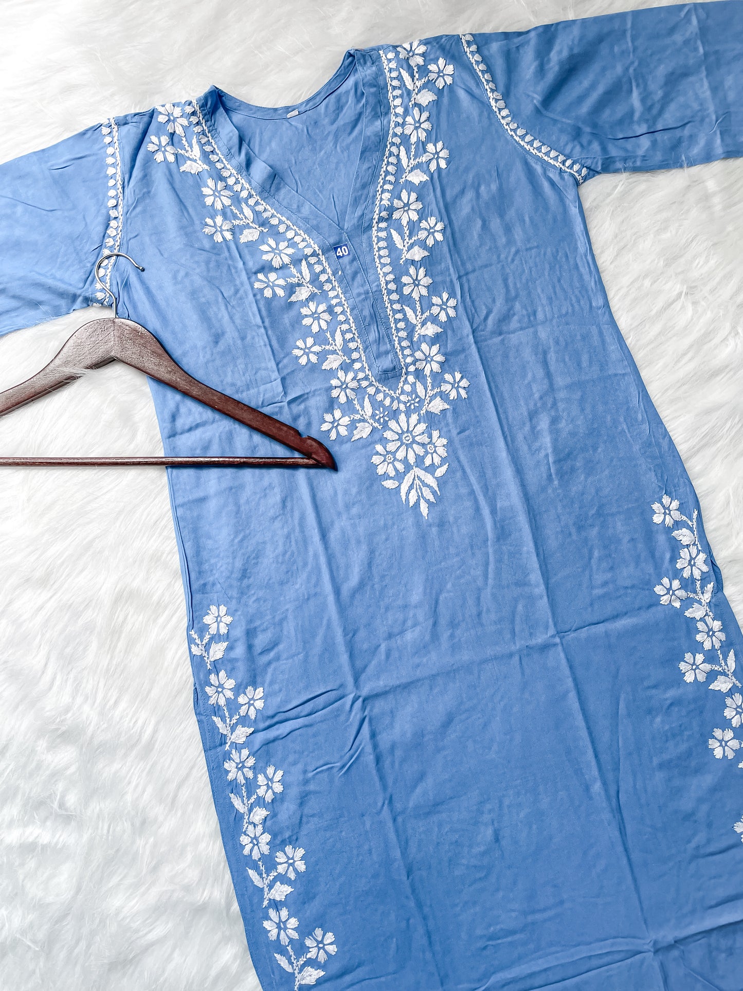 Noor Premium Soft Rayon V Neck Straight Fit Lucknowi Chikankari Kurti