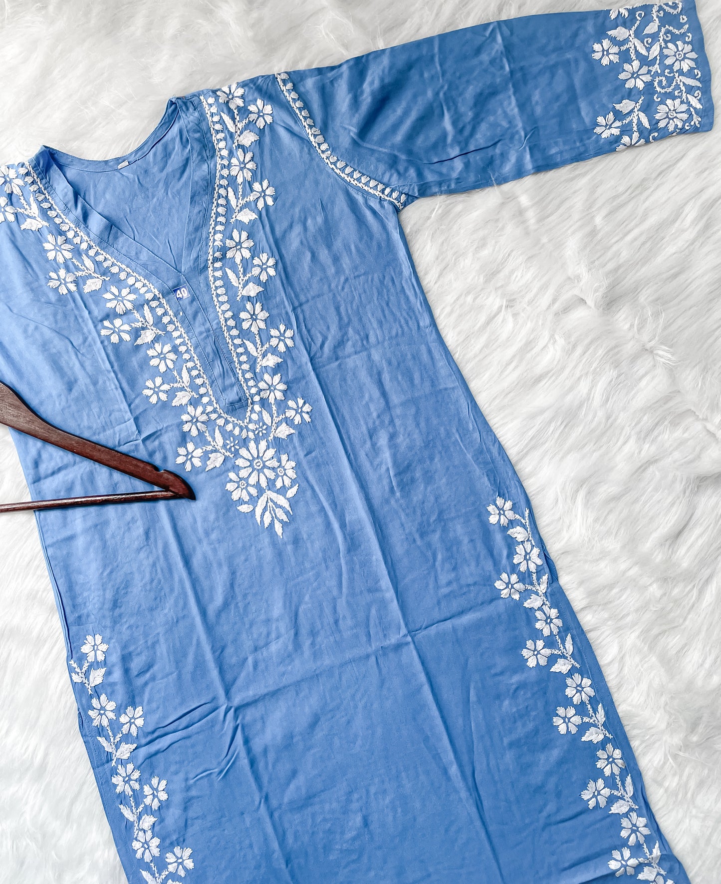 Noor Premium Soft Rayon V Neck Straight Fit Lucknowi Chikankari Kurti