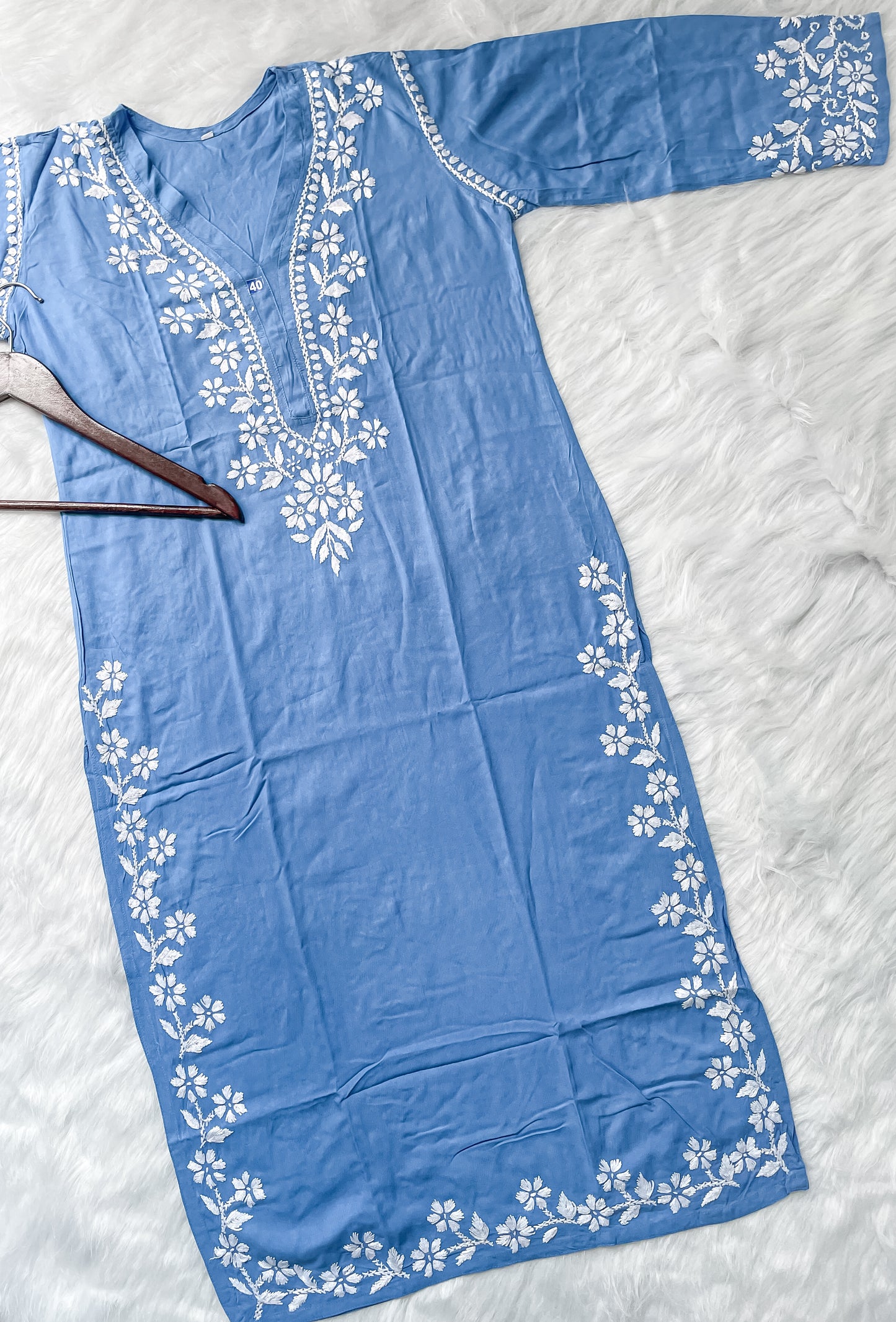 Noor Premium Soft Rayon V Neck Straight Fit Lucknowi Chikankari Kurti