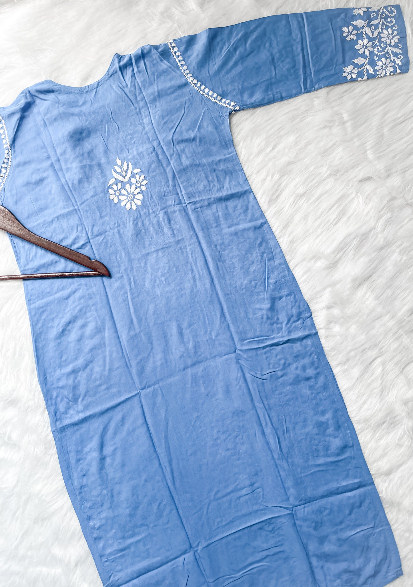 Noor Premium Soft Rayon V Neck Straight Fit Lucknowi Chikankari Kurti