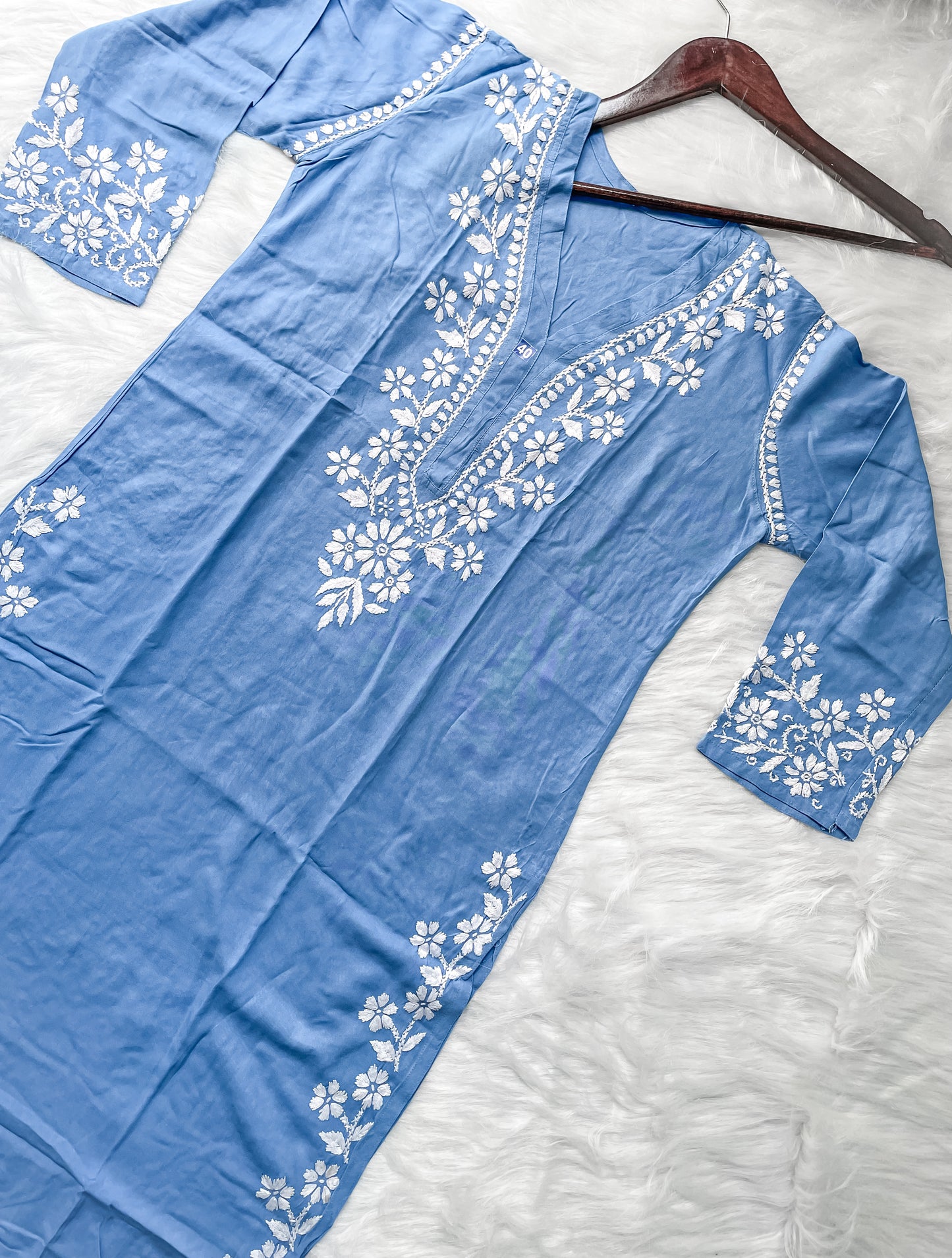 Noor Premium Soft Rayon V Neck Straight Fit Lucknowi Chikankari Kurti