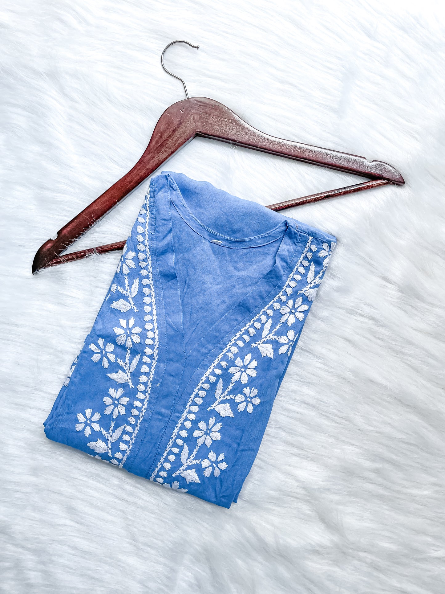 Noor Premium Soft Rayon V Neck Straight Fit Lucknowi Chikankari Kurti