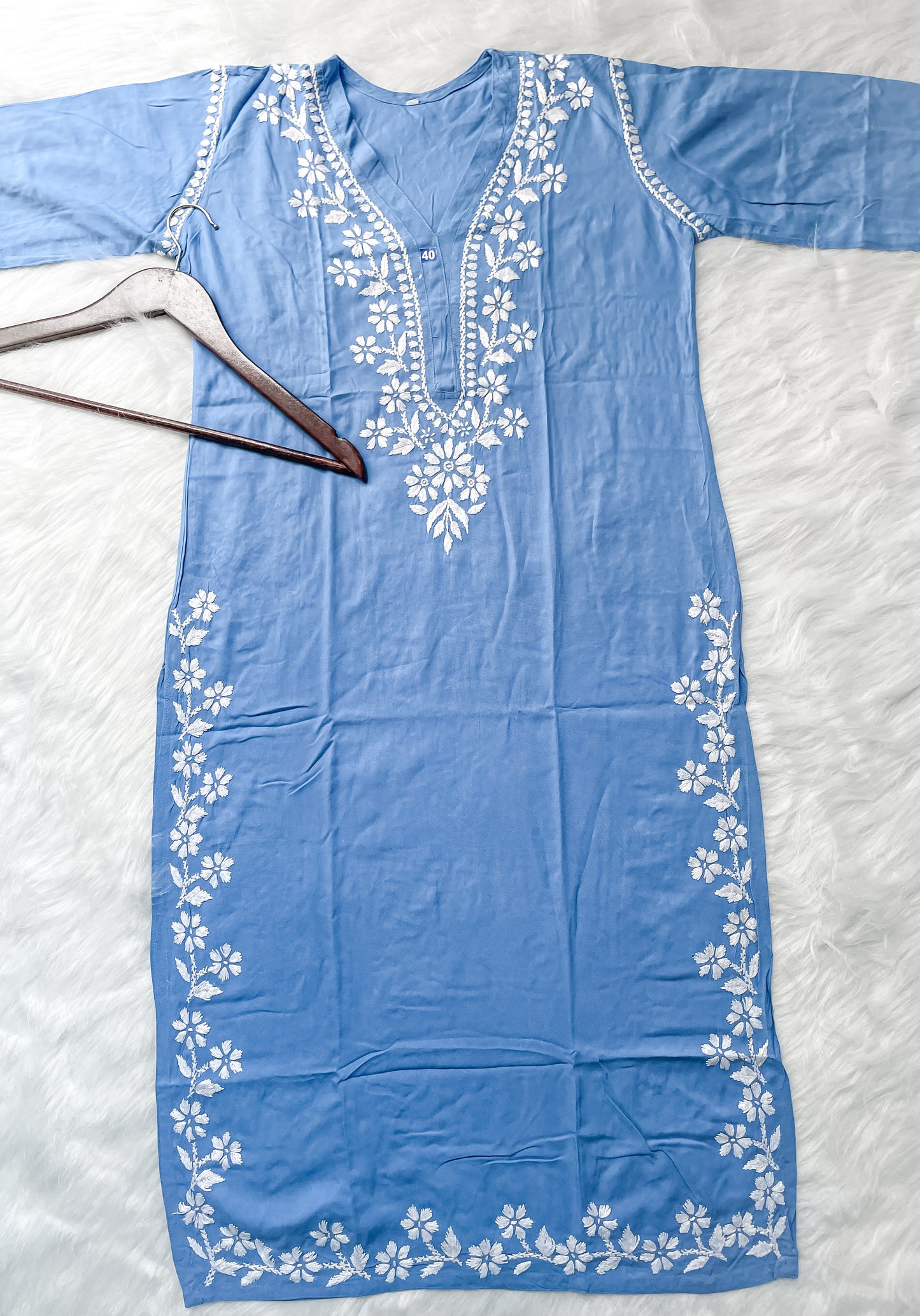 Noor Premium Soft Rayon V Neck Straight Fit Lucknowi Chikankari Kurti