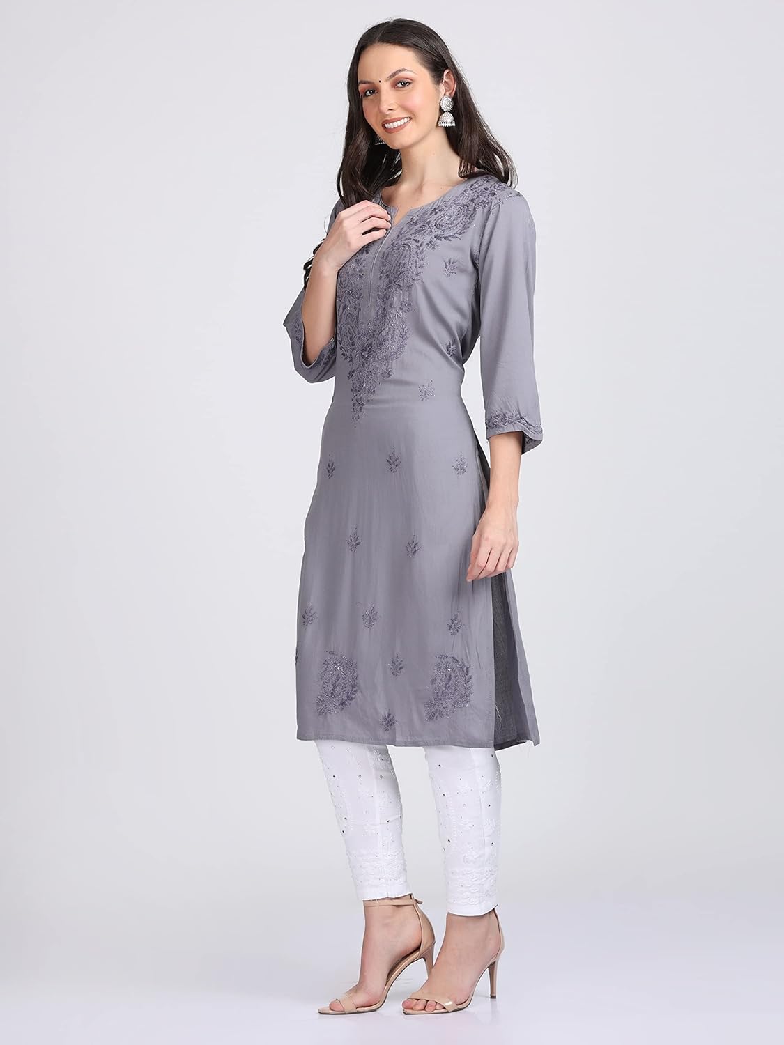 Super Comfy Rayon Chikankari Kurti with Muquesh Embellishments