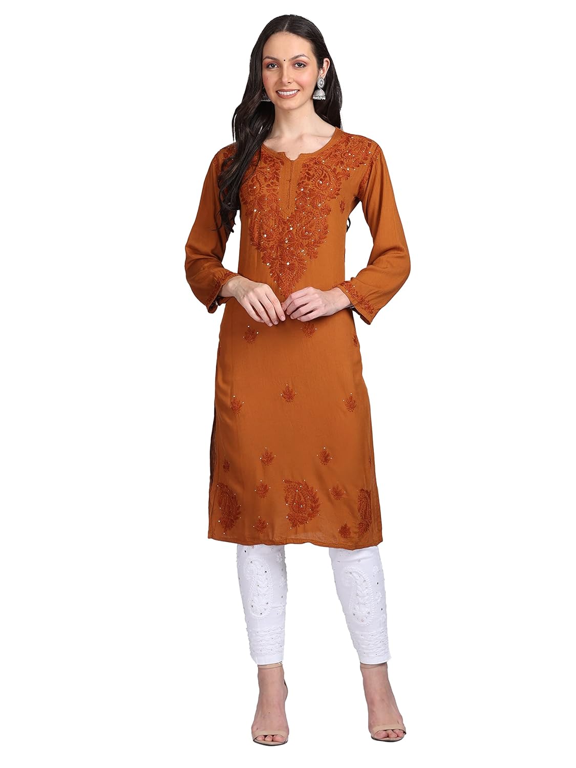 Super Comfy Rayon Chikankari Kurti with Muquesh Embellishments