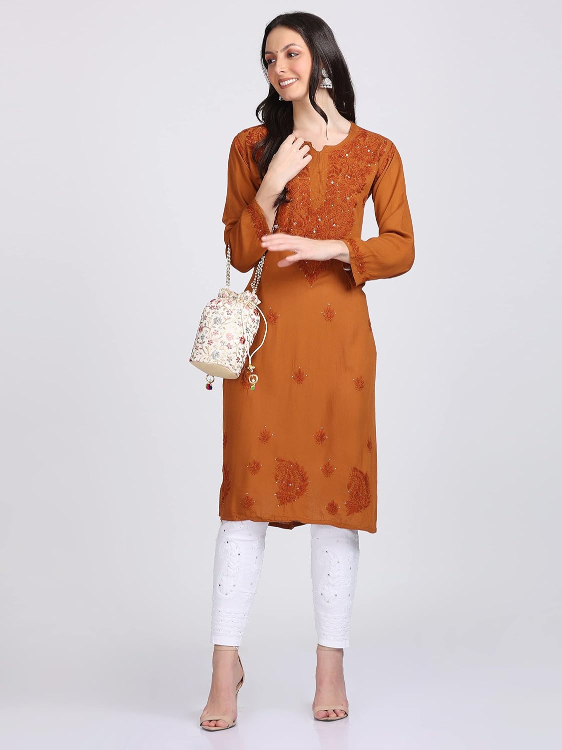 Super Comfy Rayon Chikankari Kurti with Muquesh Embellishments
