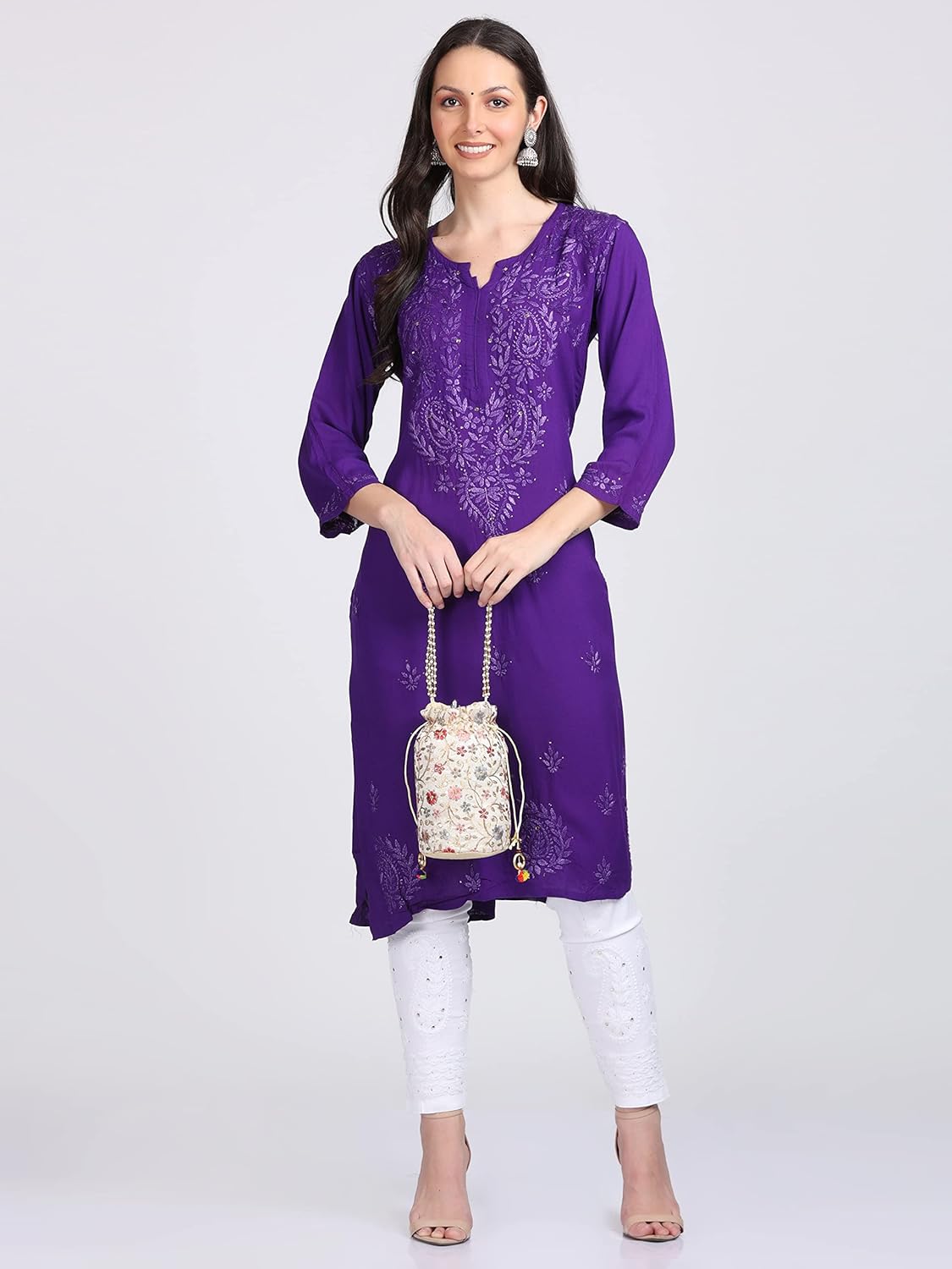 Super Comfy Rayon Chikankari Kurti with Muquesh Embellishments