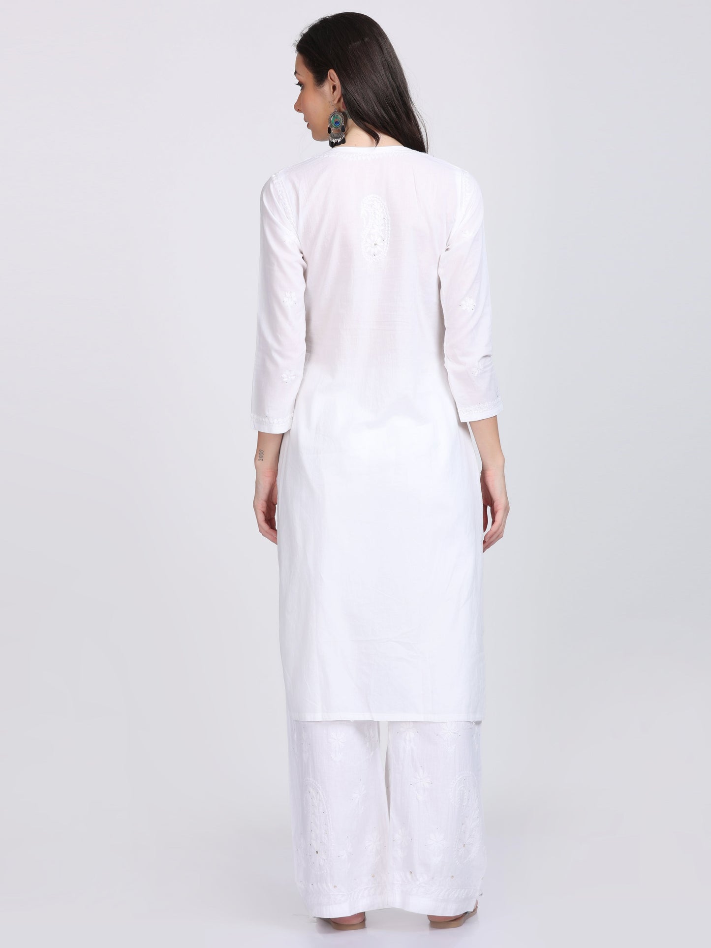 Premium Lucknowi Chikankari Handwork Rayon Kurta & Palazzo Set with Muquesh Embellishments