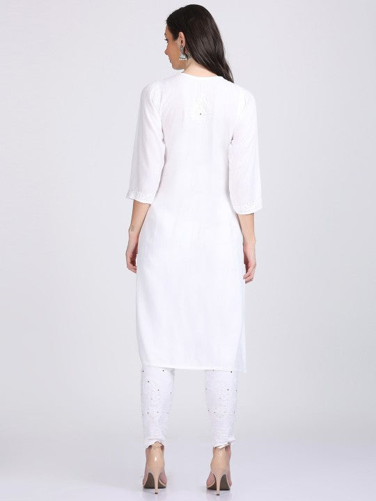 Super Comfy Rayon Chikankari Kurti with Muquesh Embellishments