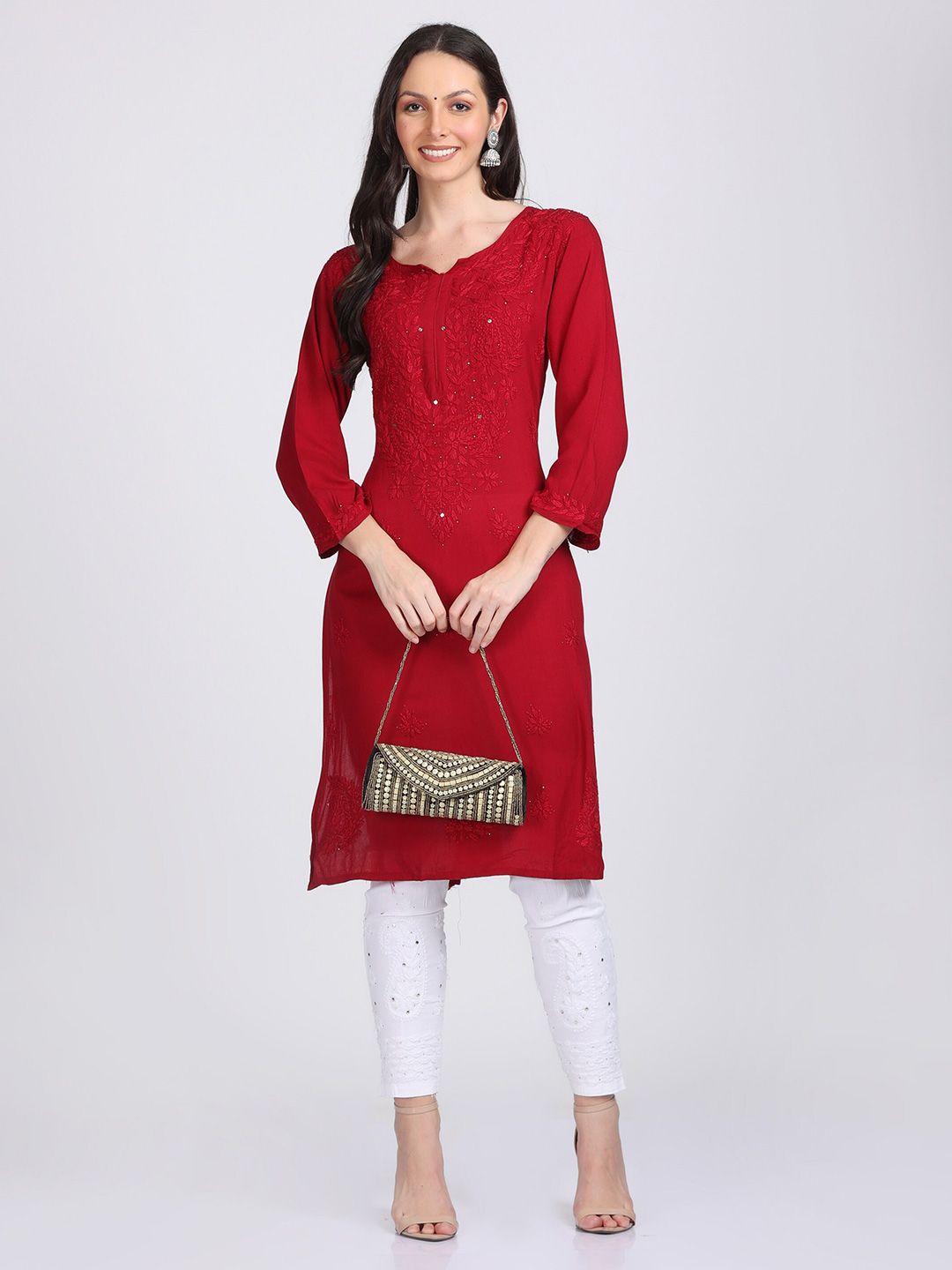 Super Comfy Rayon Chikankari Kurti with Muquesh Embellishments