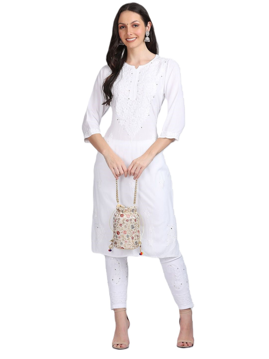 Super Comfy Rayon Chikankari Kurti with Muquesh Embellishments