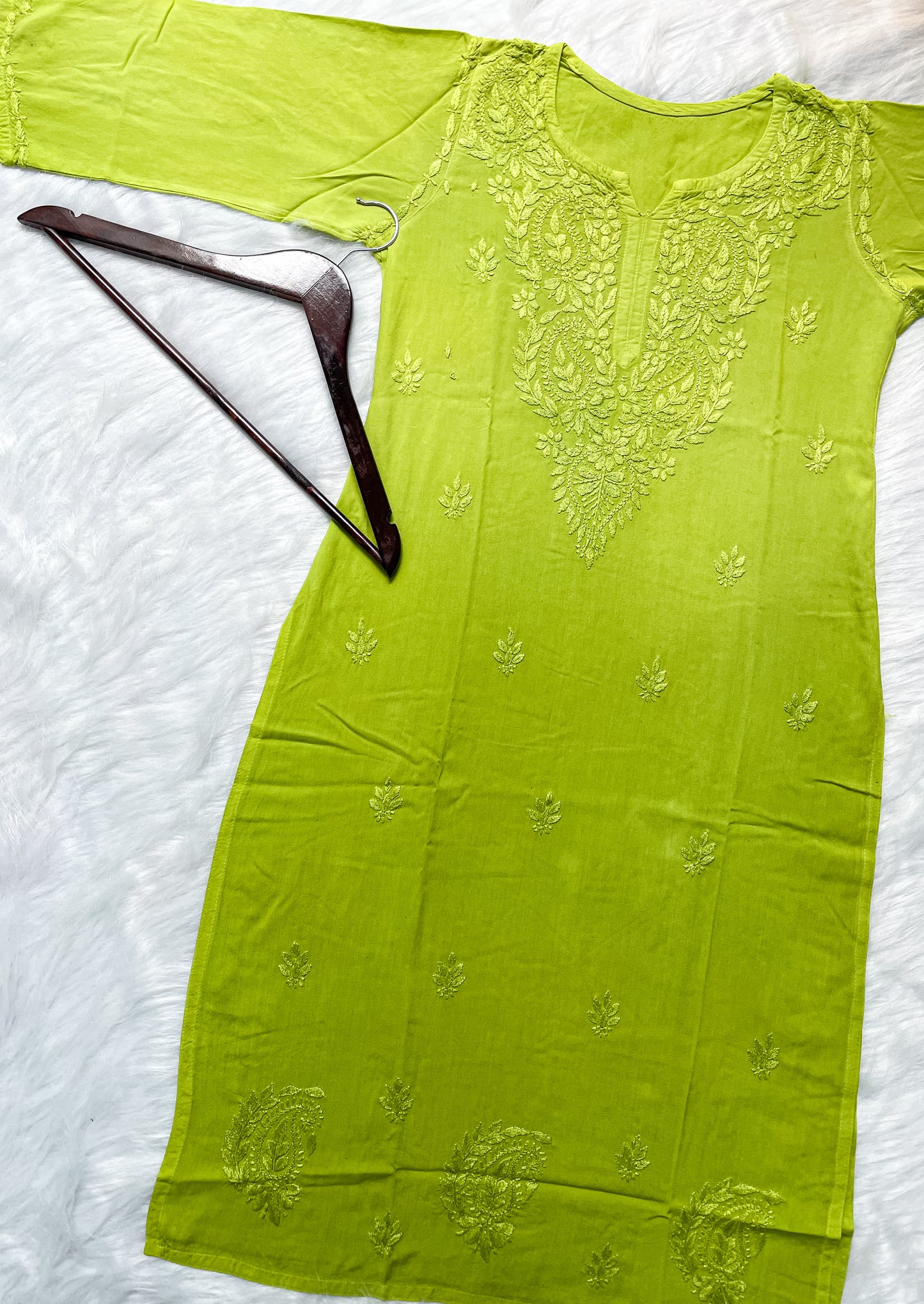 Ombre Dyed Shaded Rayon Lucknowi Chikankari Kurti, Palazzo and Dupatta Set.