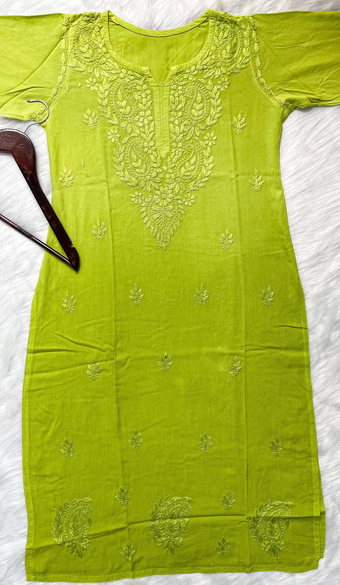 Ombre Dyed Shaded Rayon Lucknowi Chikankari Kurti, Palazzo and Dupatta Set.
