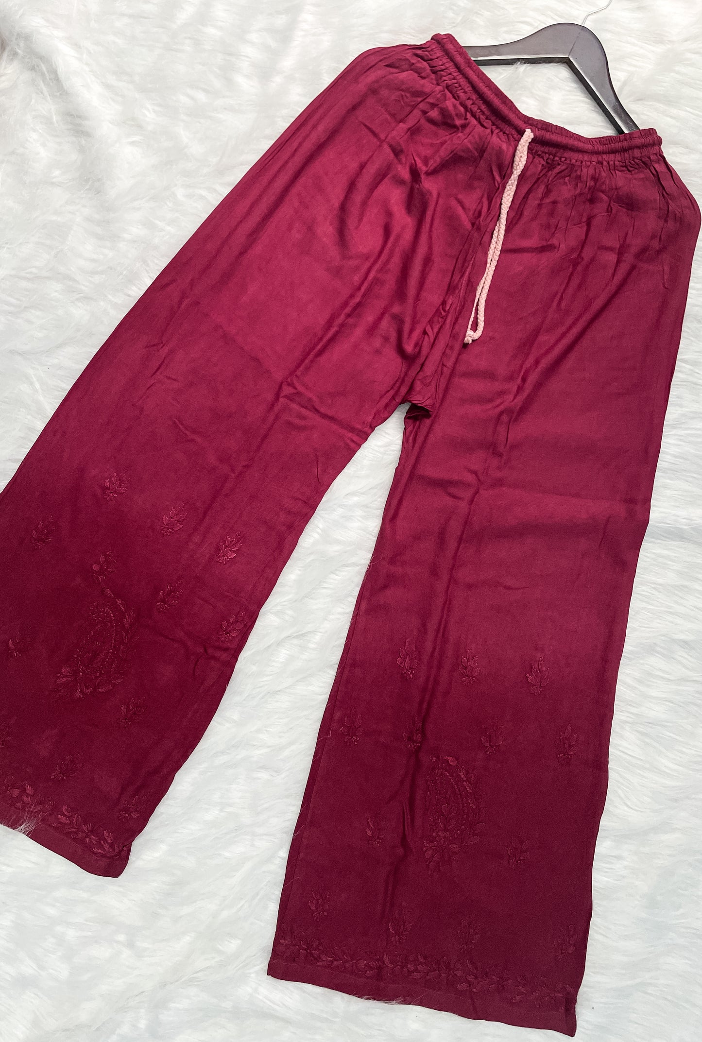 Ombre Dyed Shaded Rayon Lucknowi Chikankari Kurti, Palazzo and Dupatta Set.