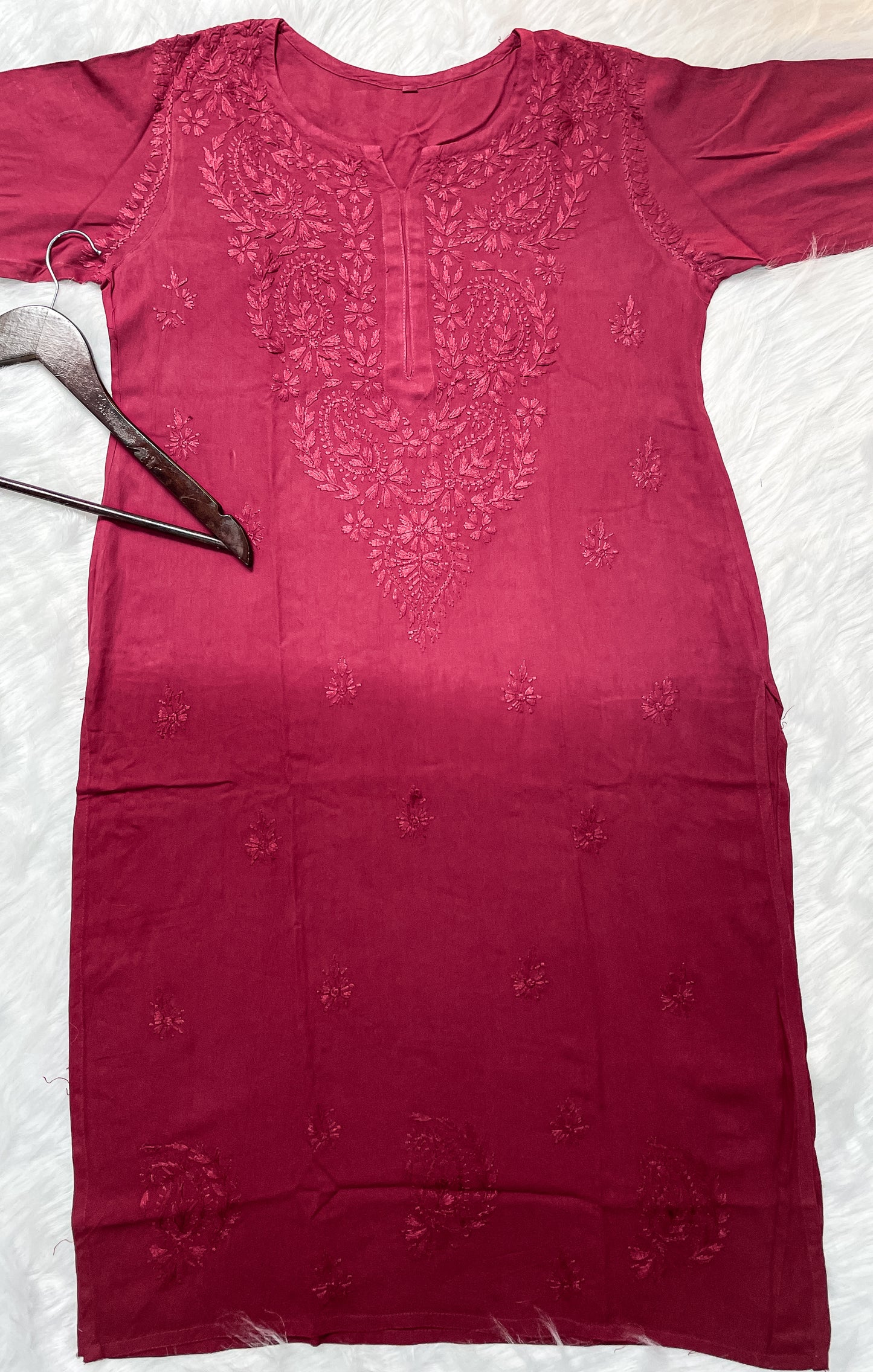 Ombre Dyed Shaded Rayon Lucknowi Chikankari Kurti, Palazzo and Dupatta Set.