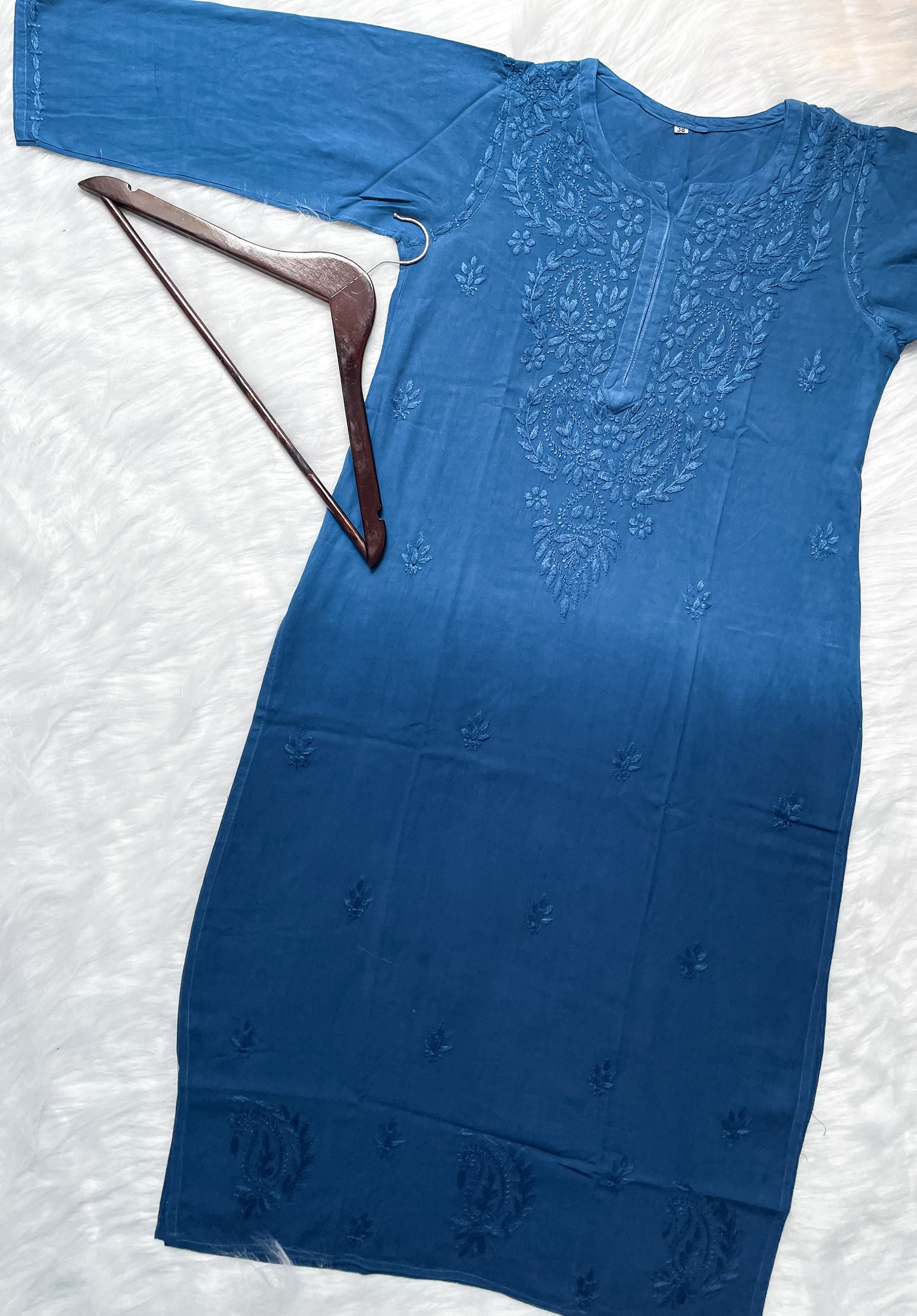 Ombre Dyed Shaded Rayon Lucknowi Chikankari Kurti, Palazzo and Dupatta Set.