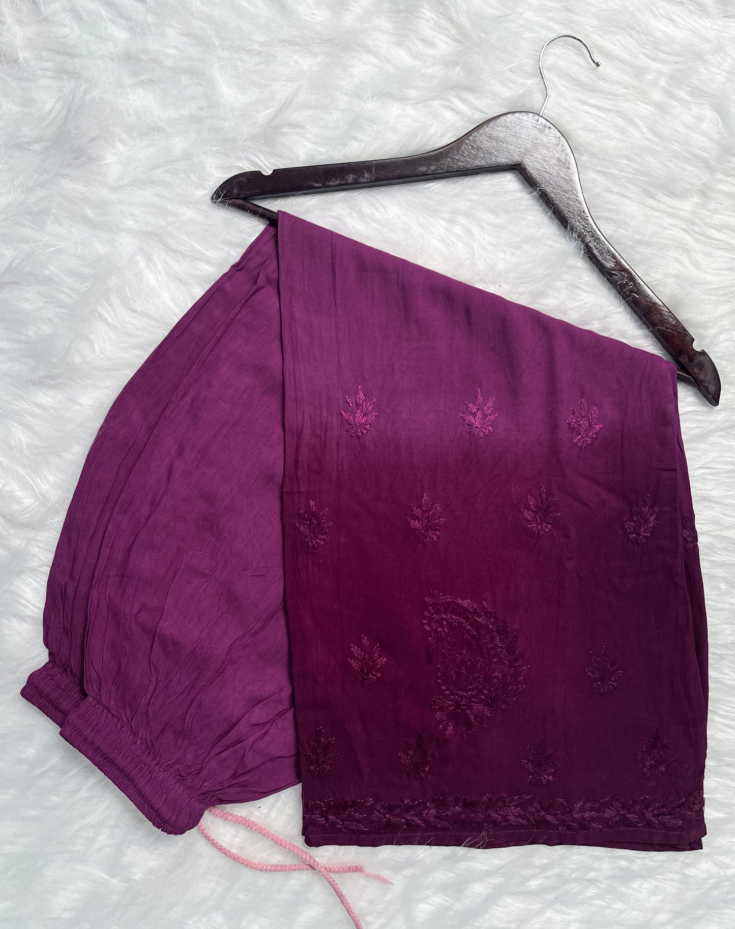 Ombre Dyed Shaded Rayon Lucknowi Chikankari Kurti, Palazzo and Dupatta Set.