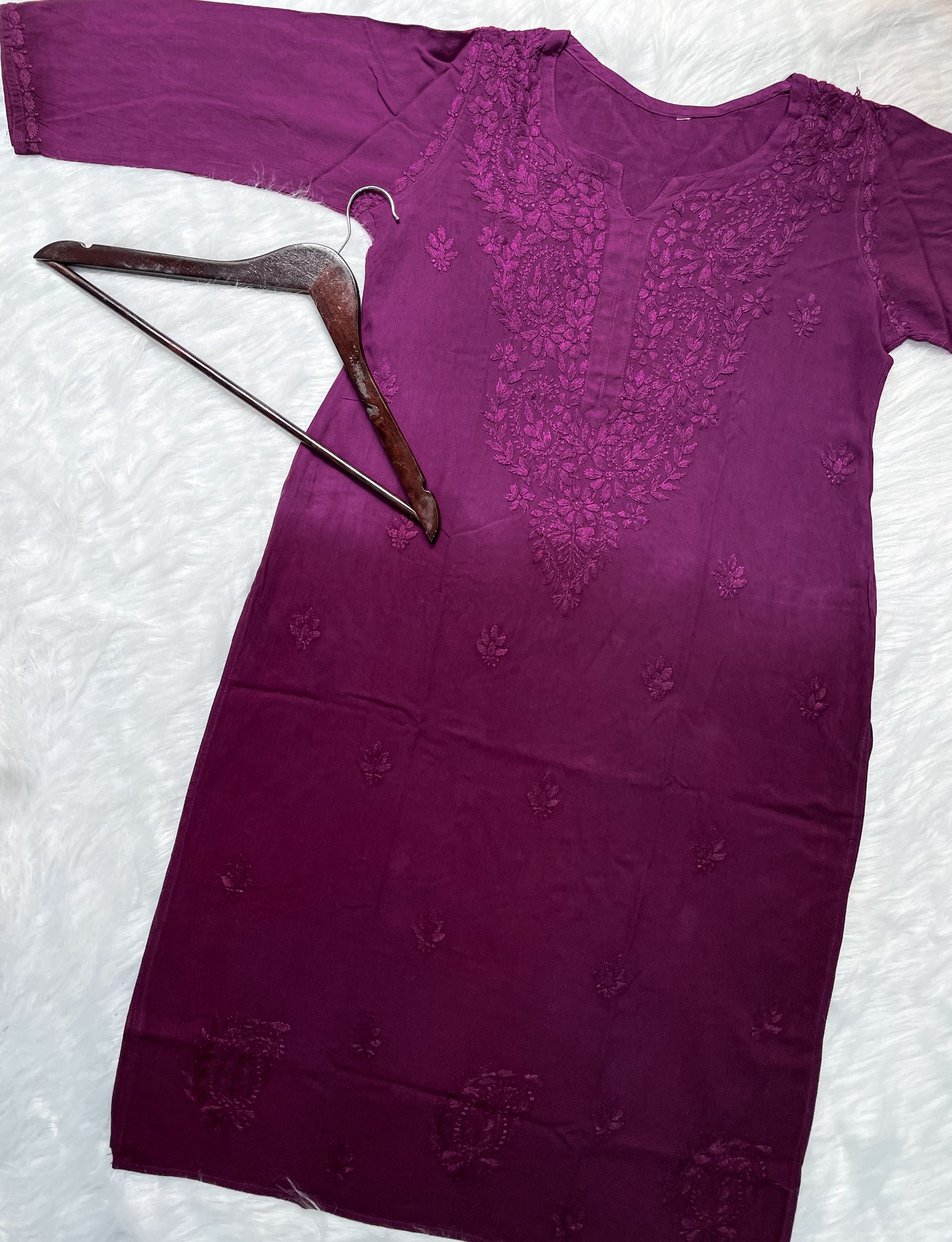 Ombre Dyed Shaded Rayon Lucknowi Chikankari Kurti, Palazzo and Dupatta Set.