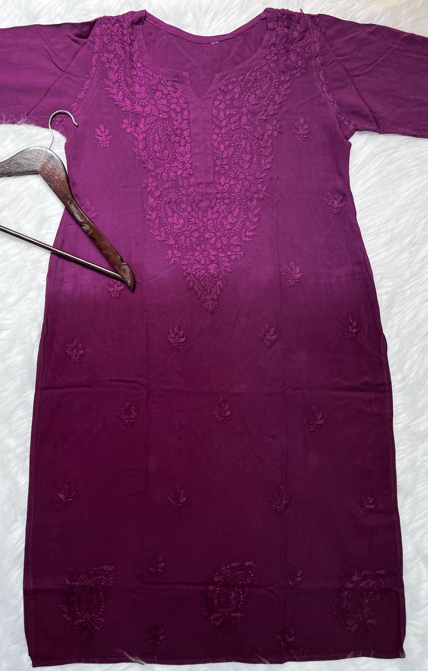 Ombre Dyed Shaded Rayon Lucknowi Chikankari Kurti, Palazzo and Dupatta Set.