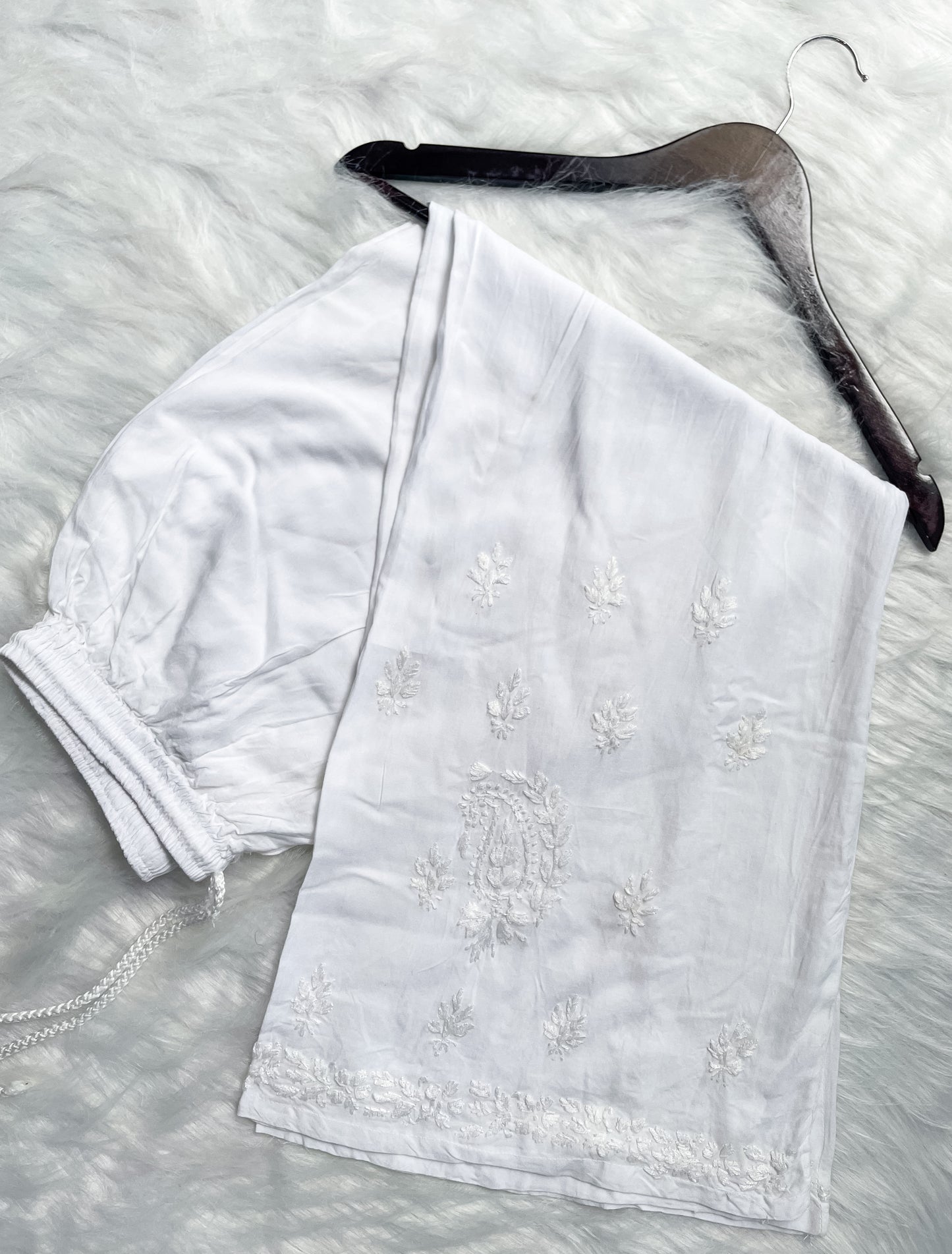 Ombre Dyed Shaded Rayon Lucknowi Chikankari Kurti, Palazzo and Dupatta Set.