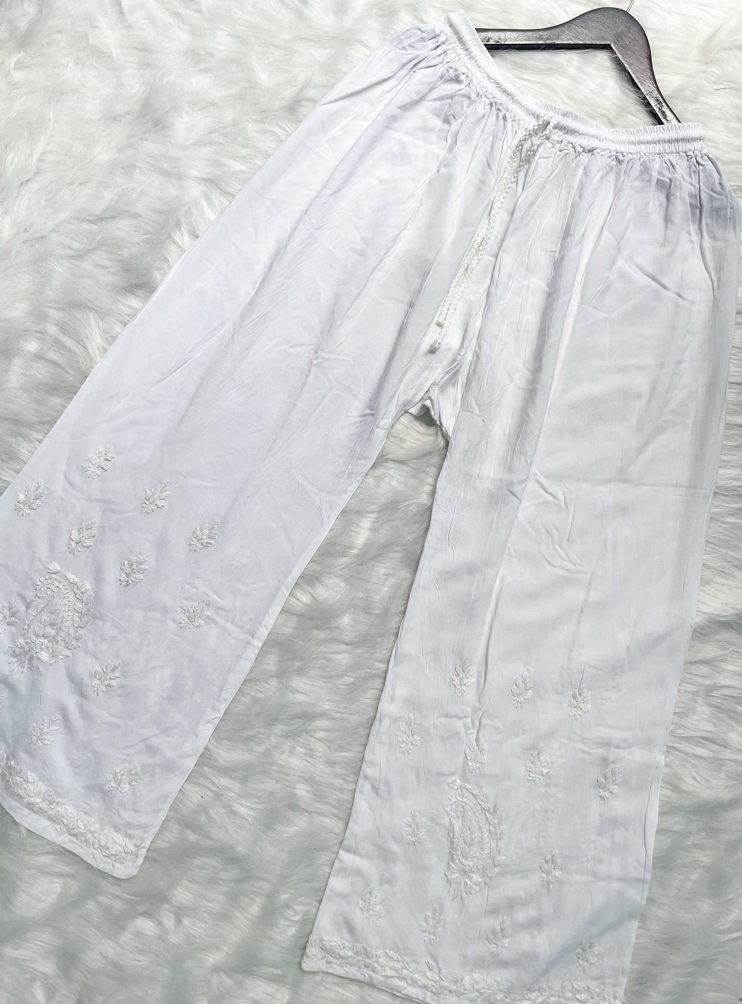 Ombre Dyed Shaded Rayon Lucknowi Chikankari Kurti, Palazzo and Dupatta Set.