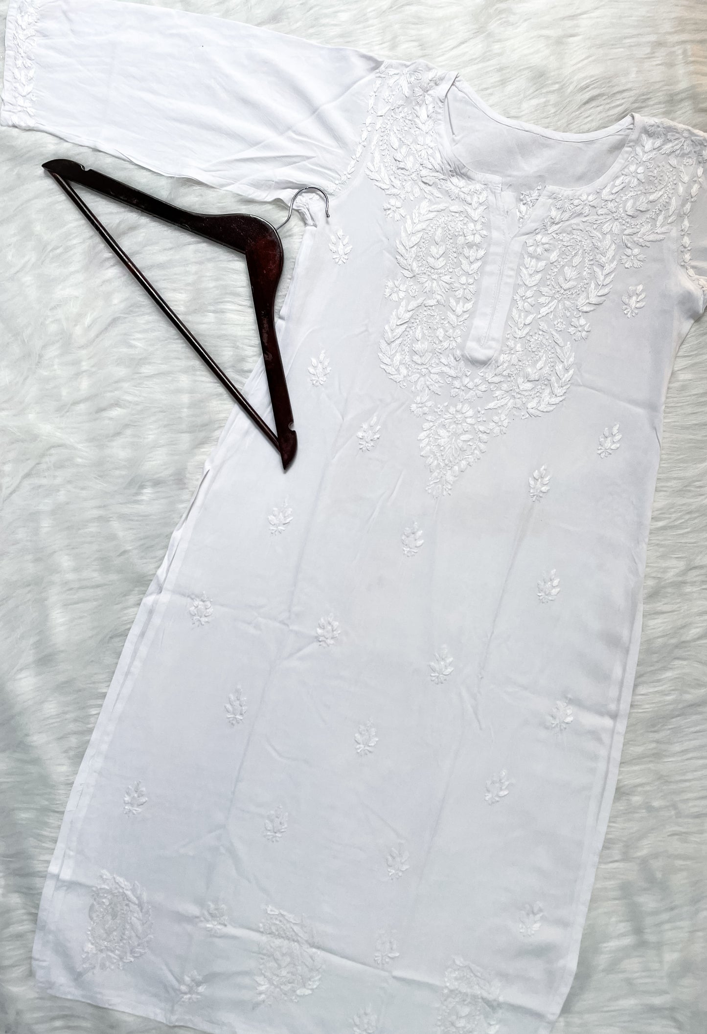 Ombre Dyed Shaded Rayon Lucknowi Chikankari Kurti, Palazzo and Dupatta Set.