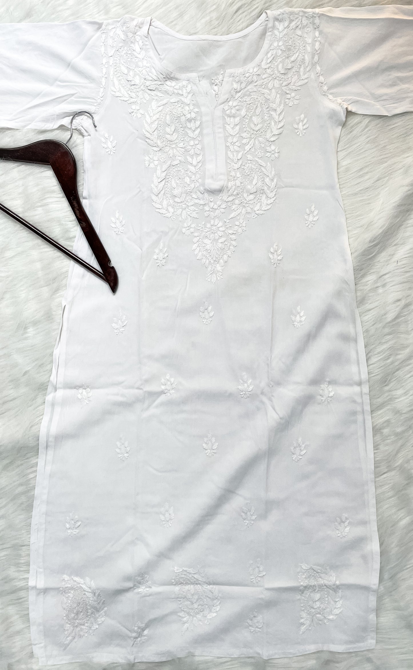 Ombre Dyed Shaded Rayon Lucknowi Chikankari Kurti, Palazzo and Dupatta Set.