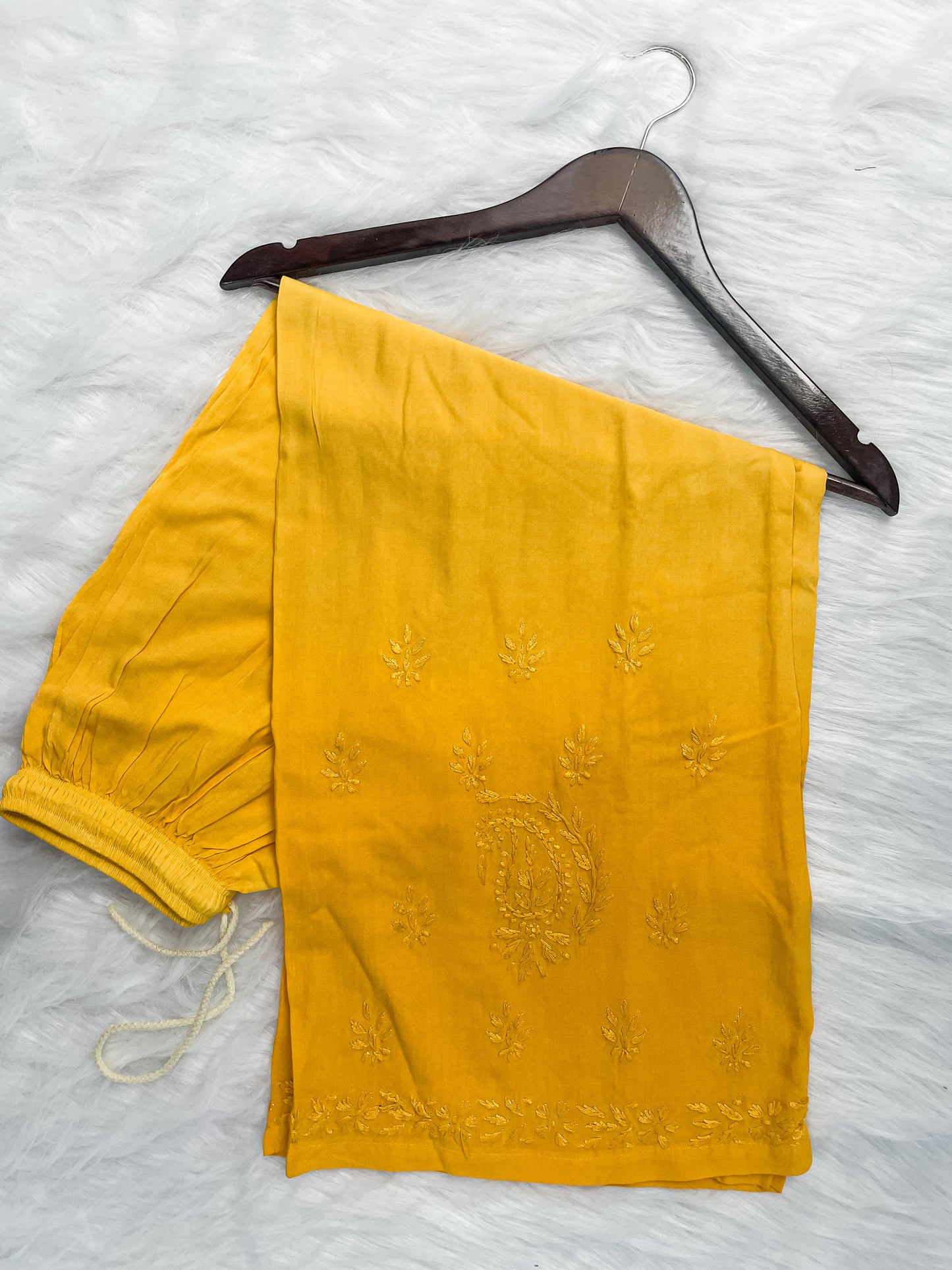 Ombre Dyed Shaded Rayon Lucknowi Chikankari Kurti, Palazzo and Dupatta Set.