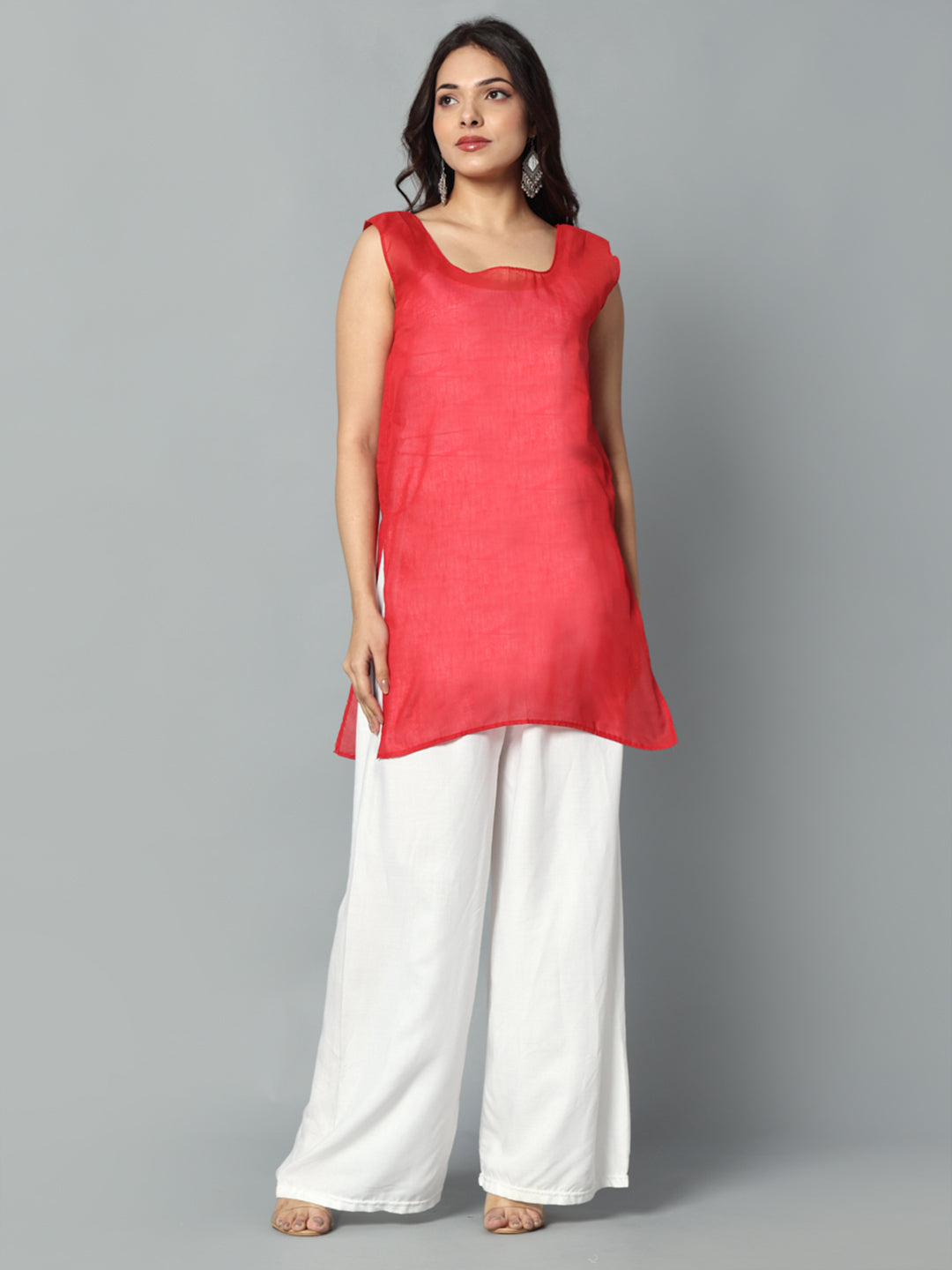 Chikankari Chiffon Georgette Straight Kurti With Real Pasted Mirror Work & Matching Cotton Inner
