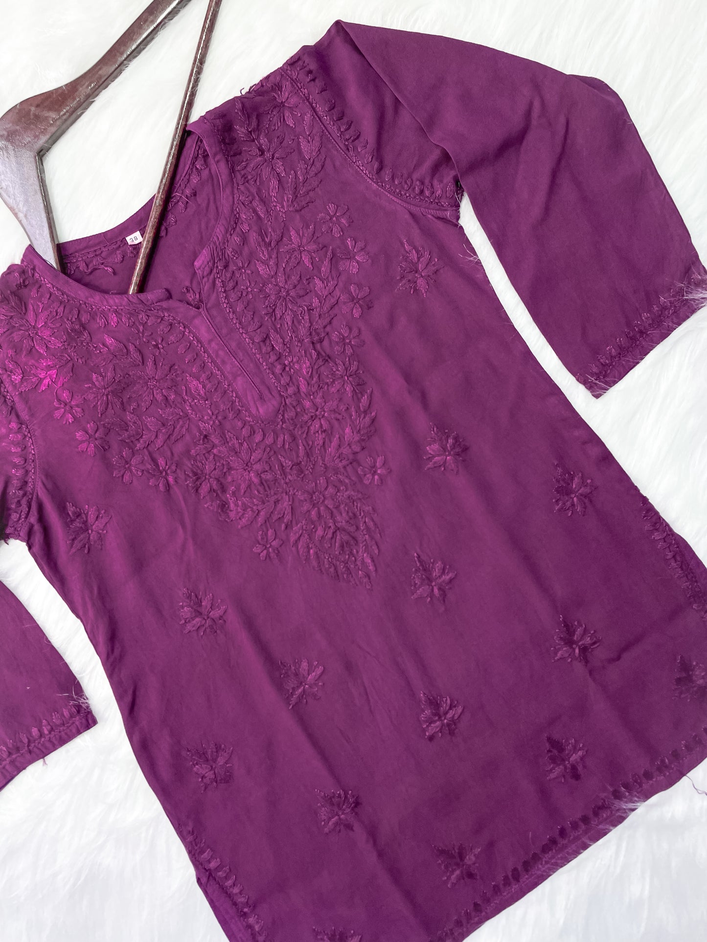 Wine Dyed Short Rayon Lucknowi Chikankari Kurti for Women | Comfortable & Non-Transparent Kurti