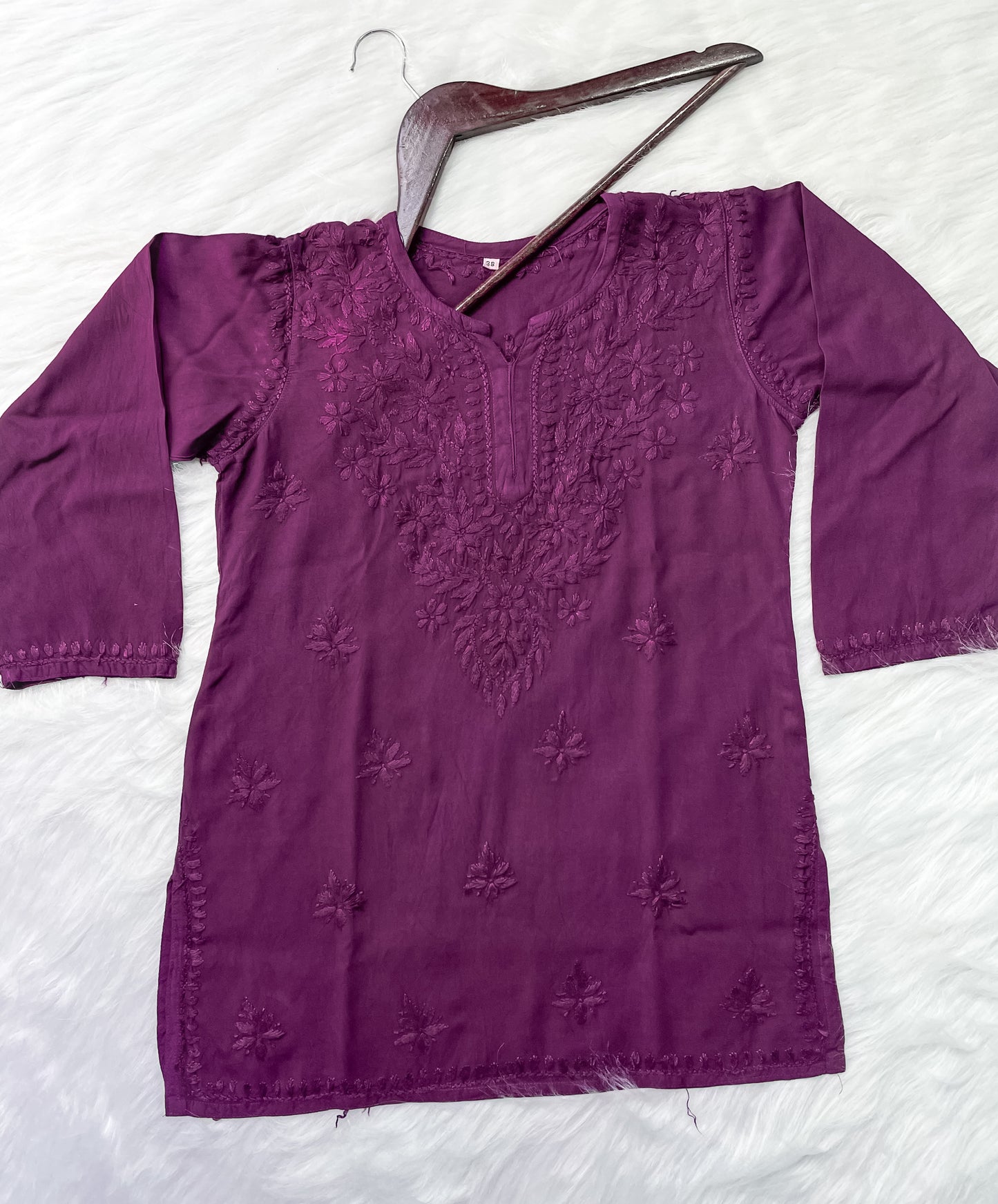 Wine Dyed Short Rayon Lucknowi Chikankari Kurti for Women | Comfortable & Non-Transparent Kurti