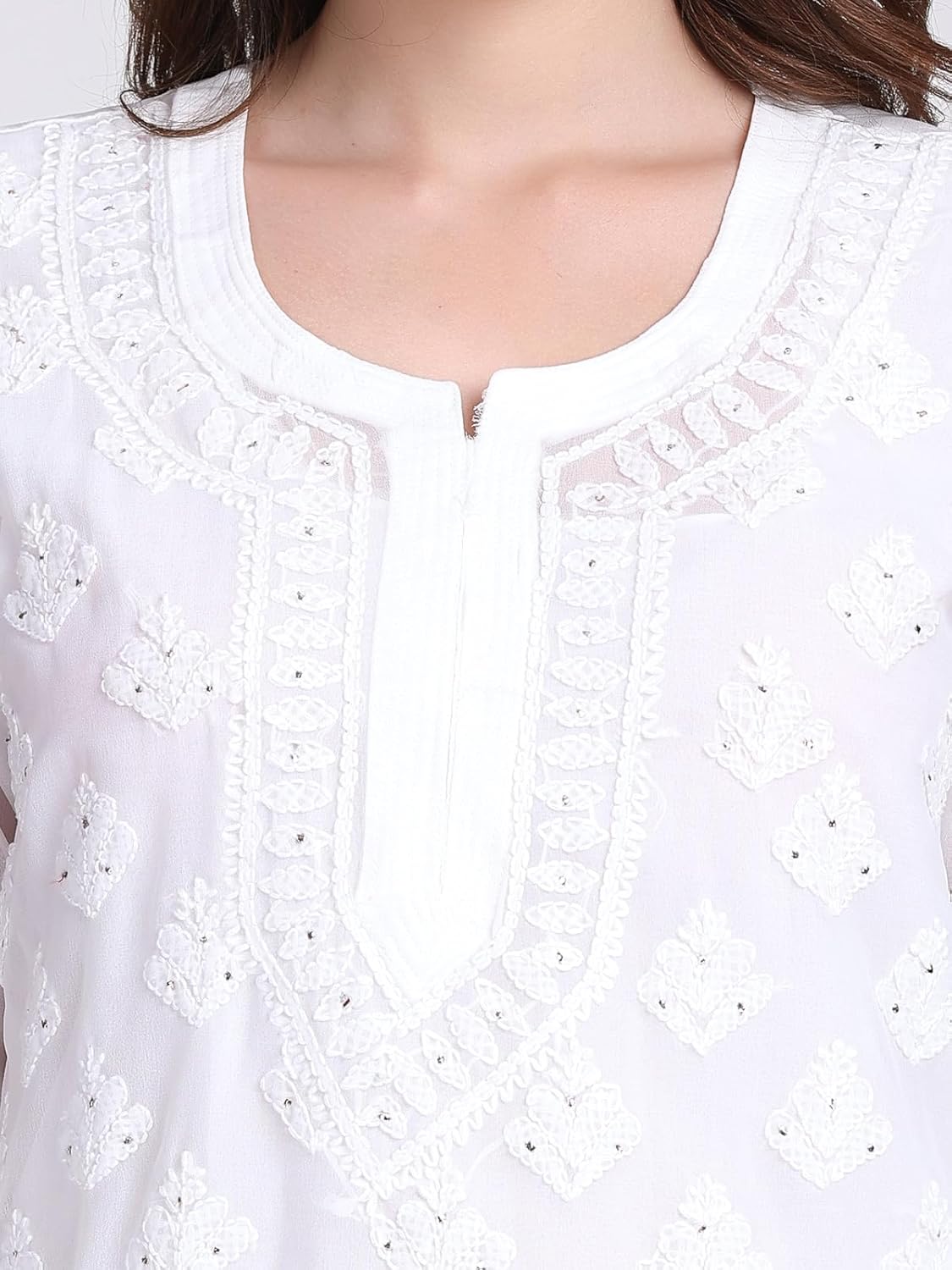 Chiffon Georgette Muquesh Work White Straight Kurta, Sharara & Dupatta Set With Cotton inner