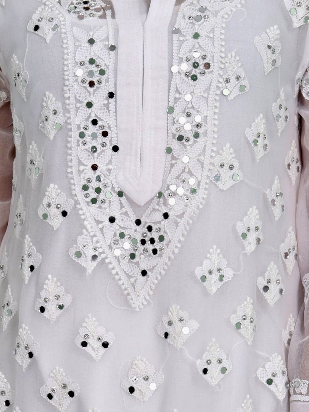 Chikankari White Booti Jaal Straight Kurti With Real Pasted Mirror Work & Matching Cotton Inner